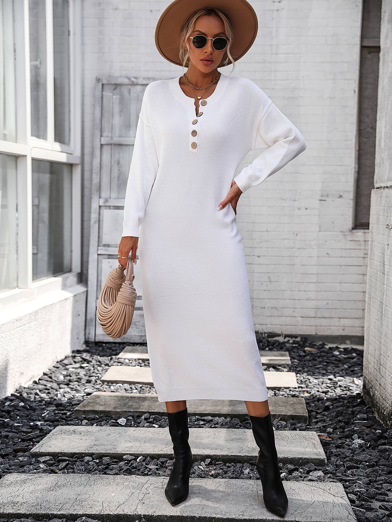 Massey Knit Midi Sweater Dress - White - Image 5