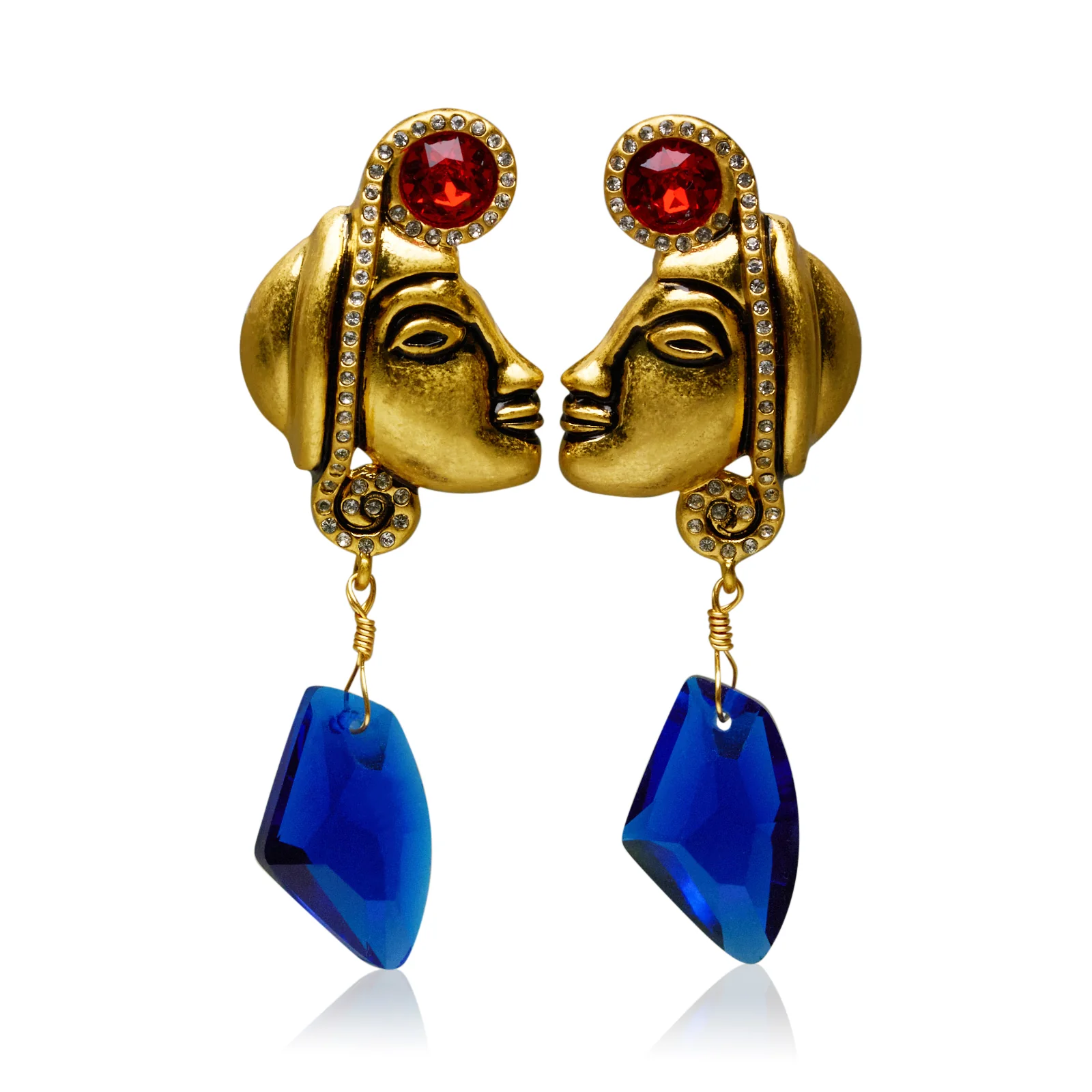 Maya Totem Avatar Gold Plated Sapphire Drop Earrings - Image 9