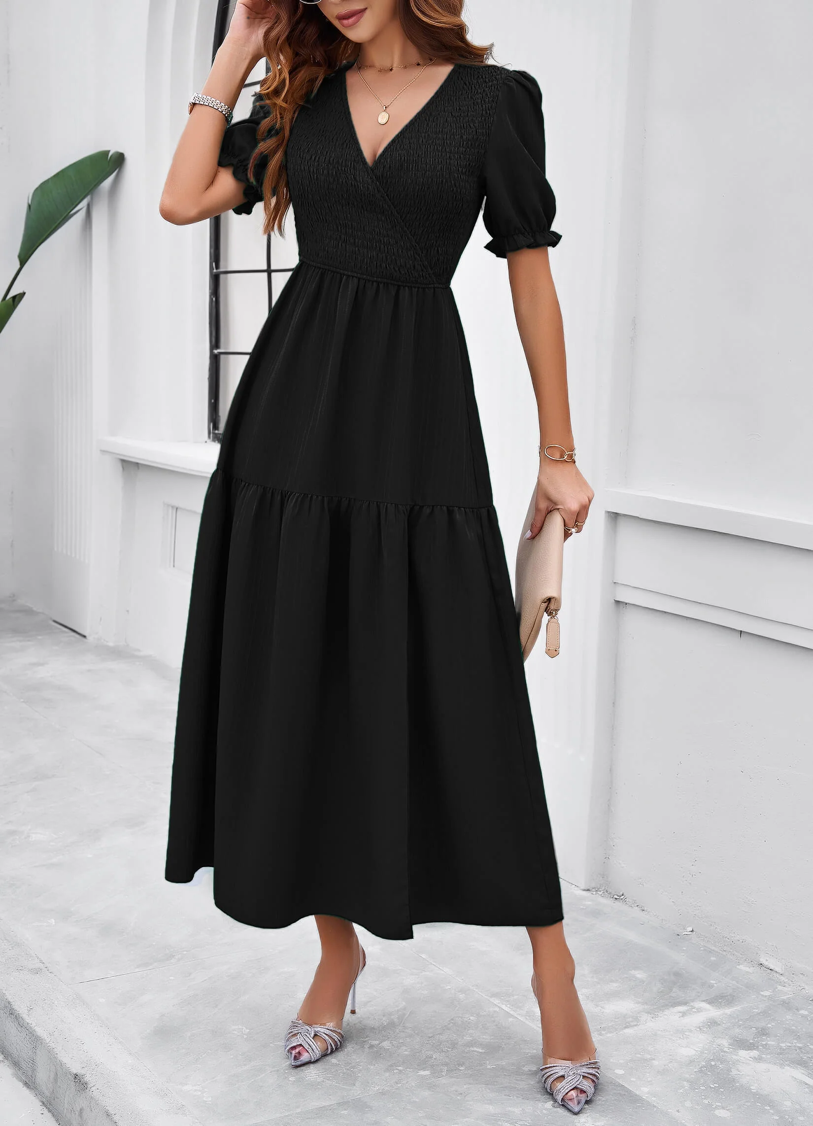 Meadow Smock Midi Dress - Black - Image 2