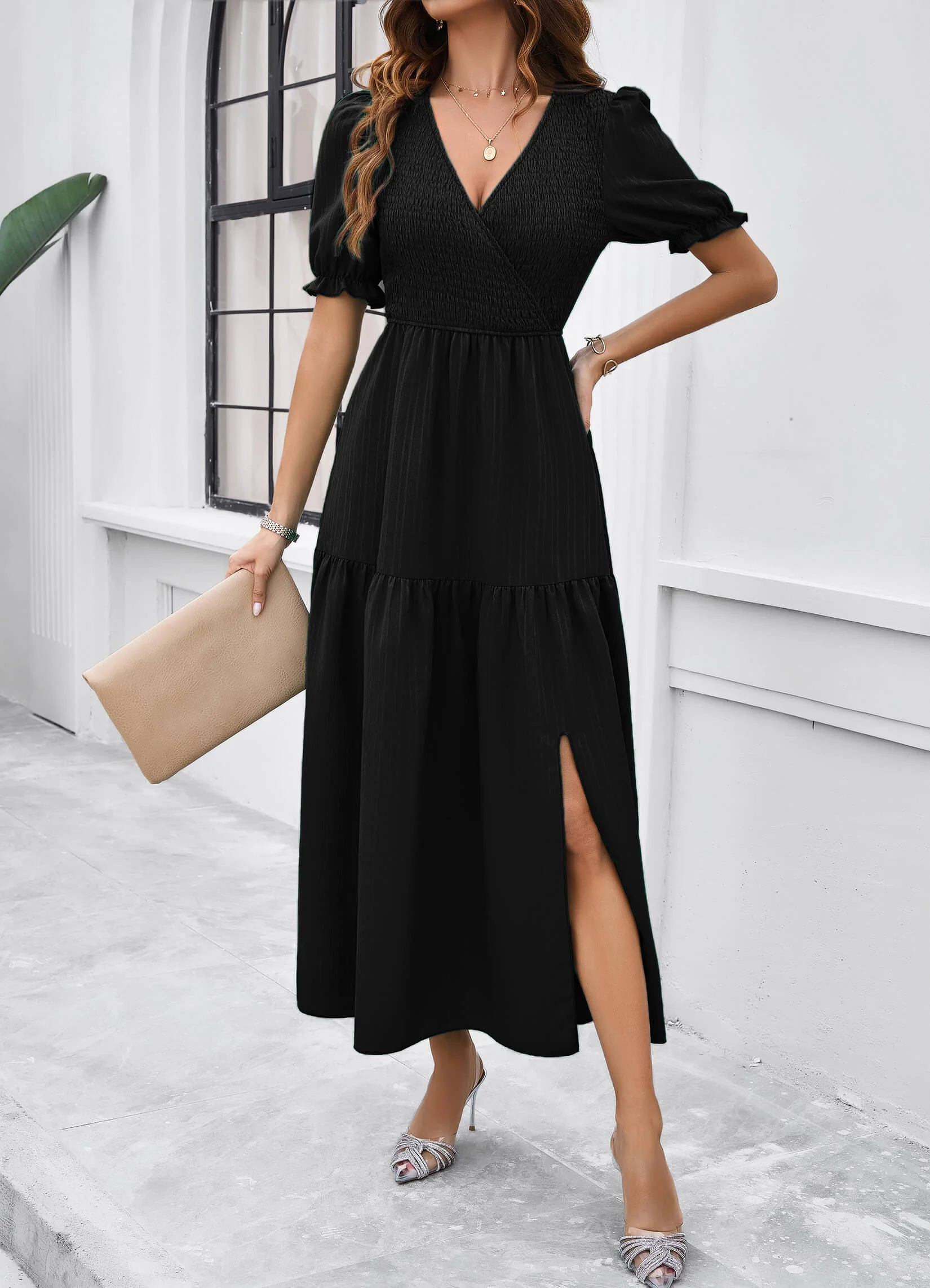 Meadow Smock Midi Dress - Black - Image 3