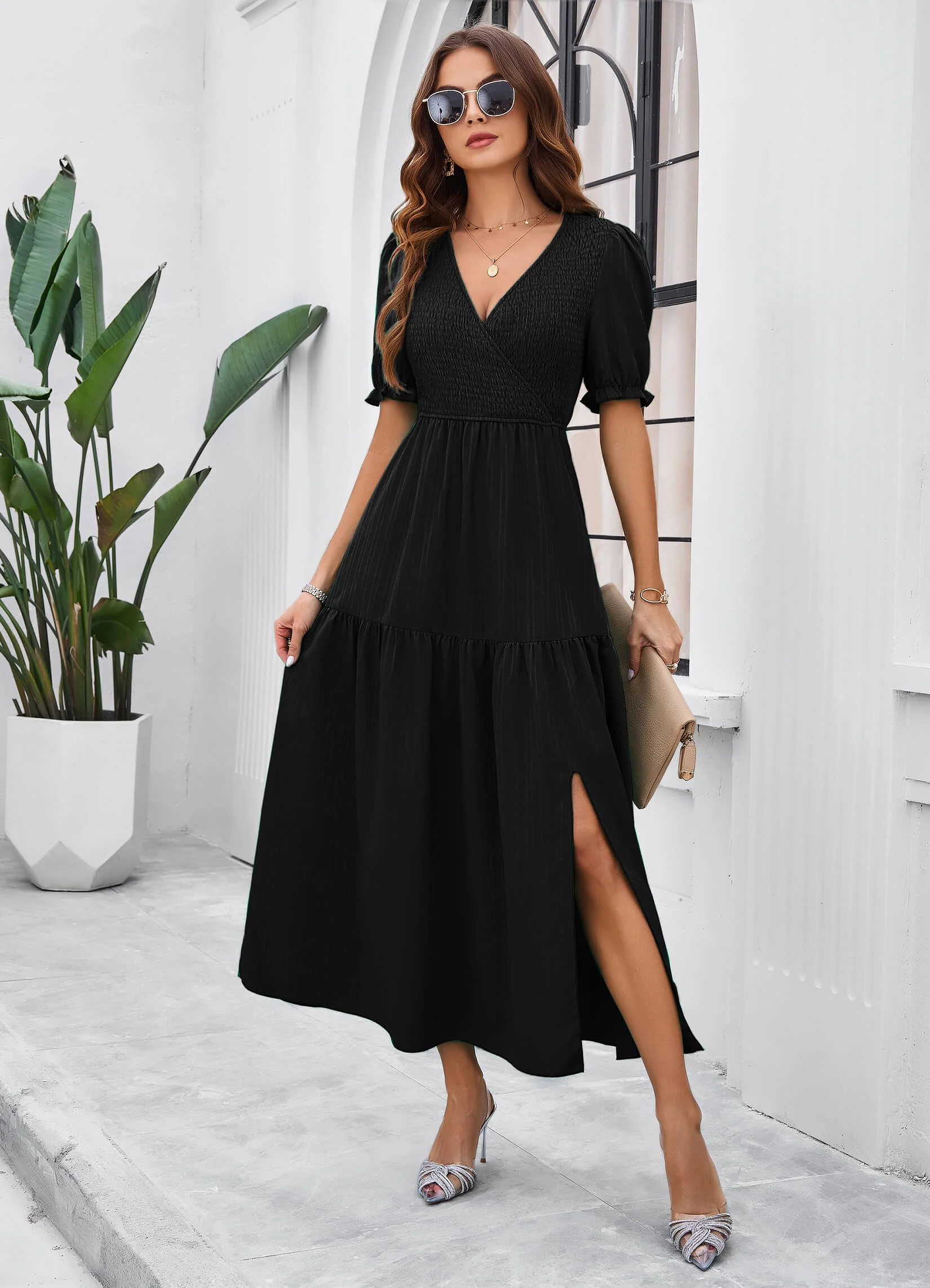 Meadow Smock Midi Dress - Black - Image 4