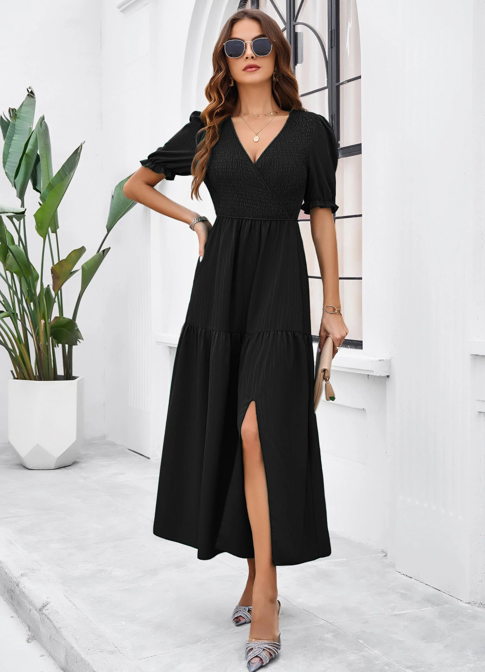 Meadow Smock Midi Dress - Black - Image 5