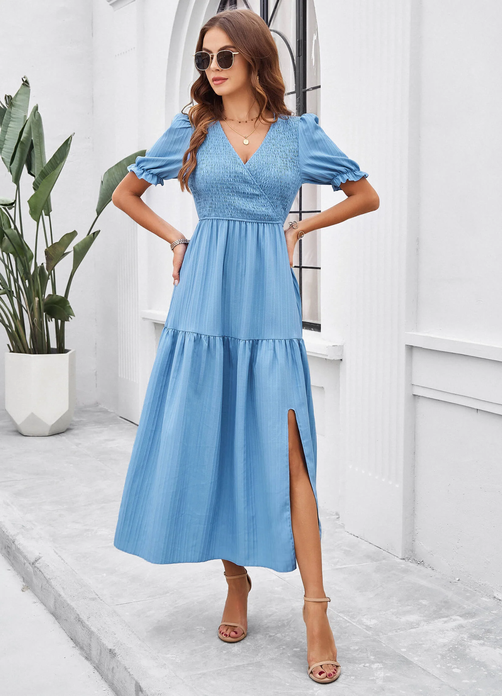 Meadow Smock Midi Dress - Blue - Image 2