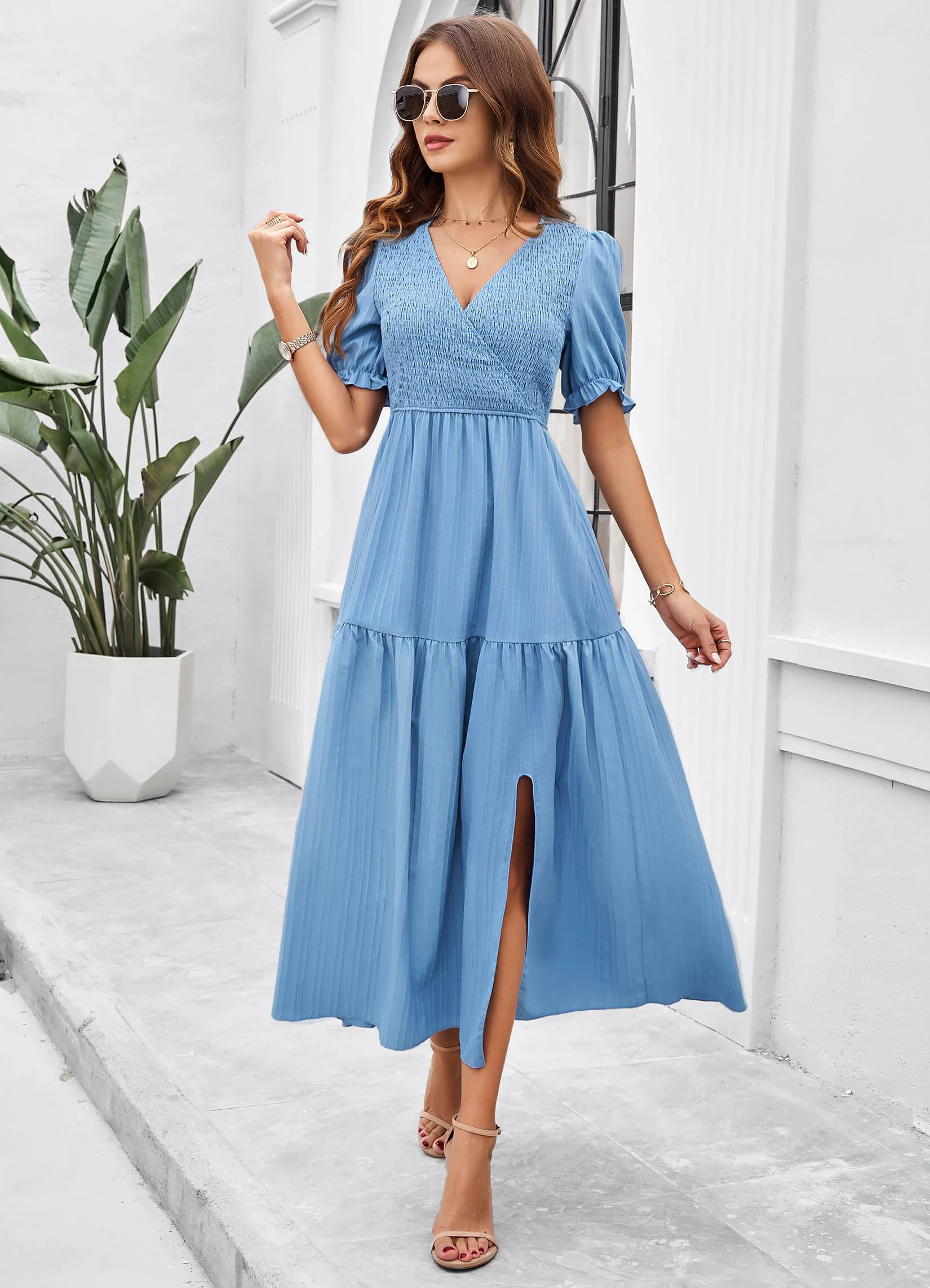 Meadow Smock Midi Dress - Blue - Image 3