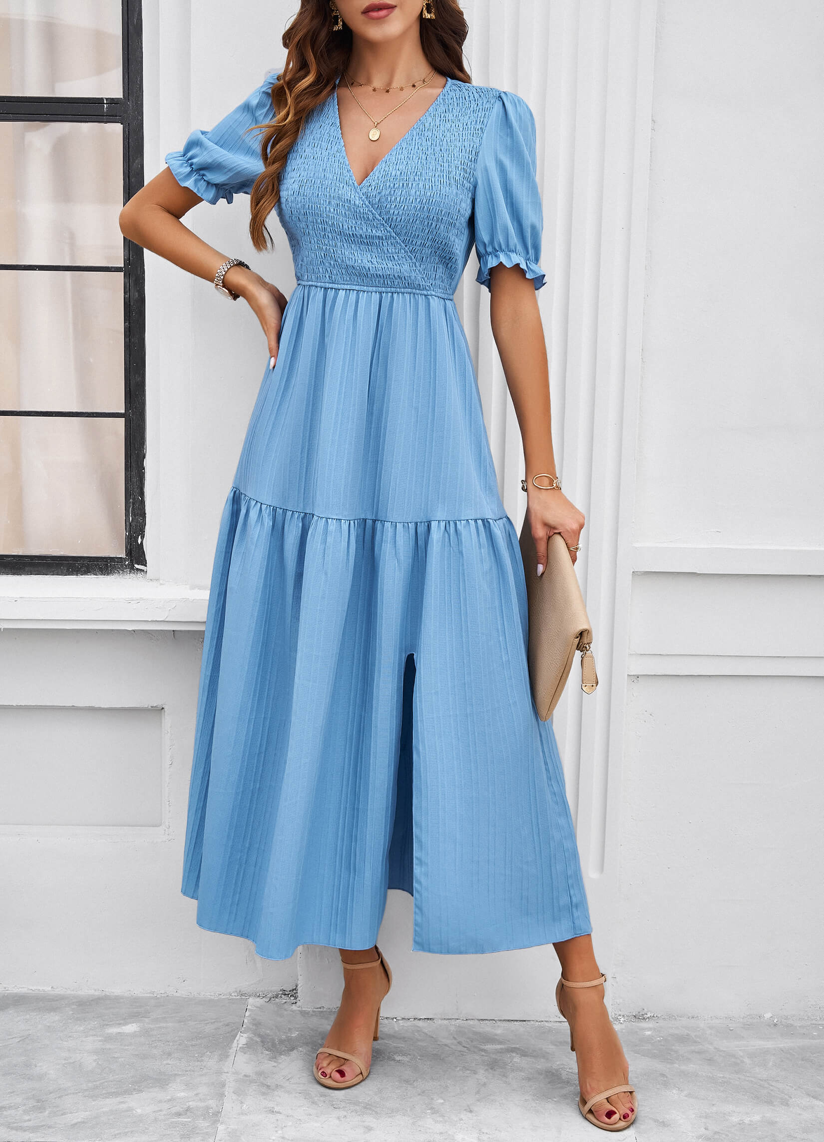 Meadow Smock Midi Dress - Blue - Image 4