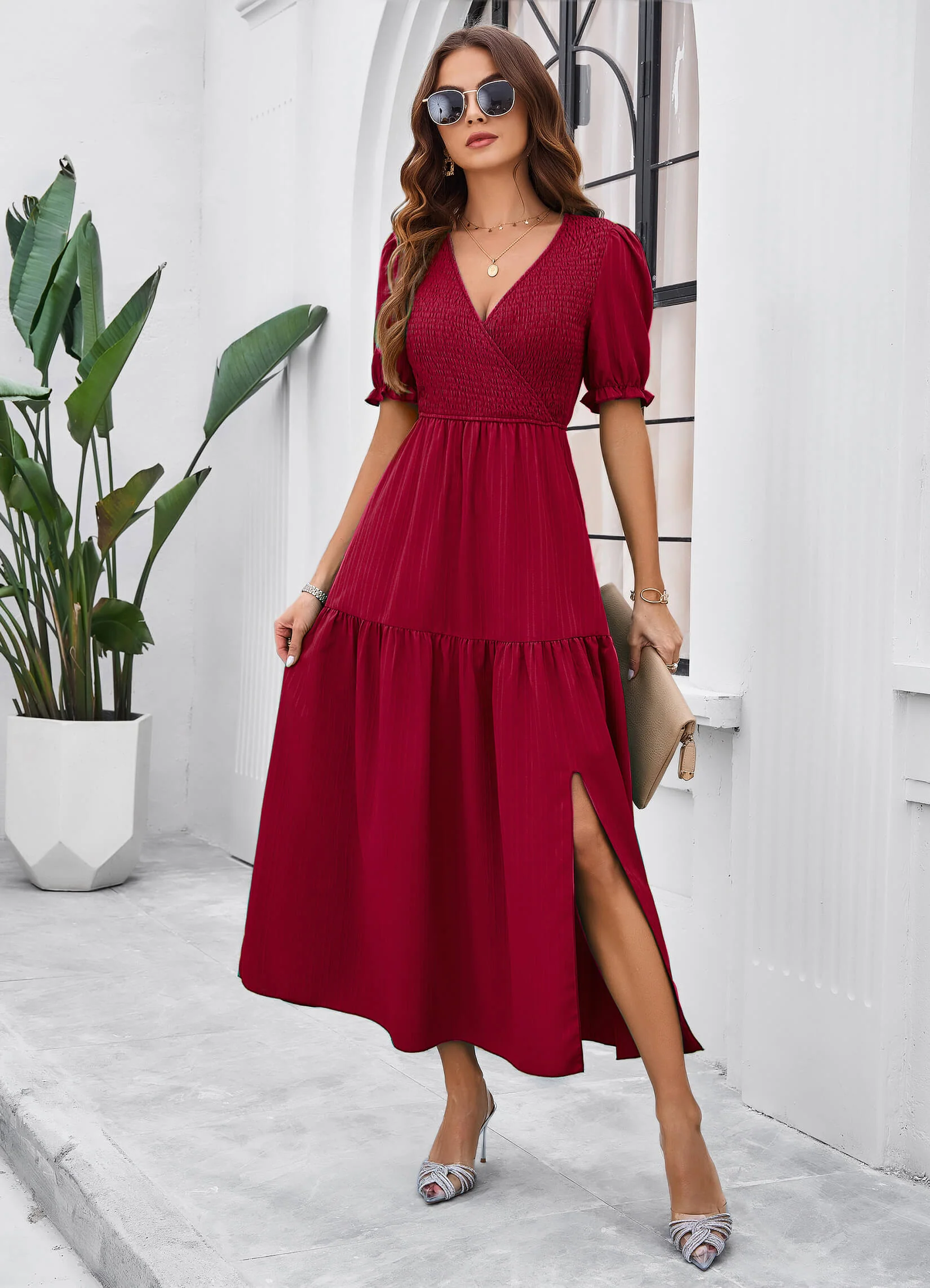 Meadow Smock Midi Dress - Burgundy - Image 3