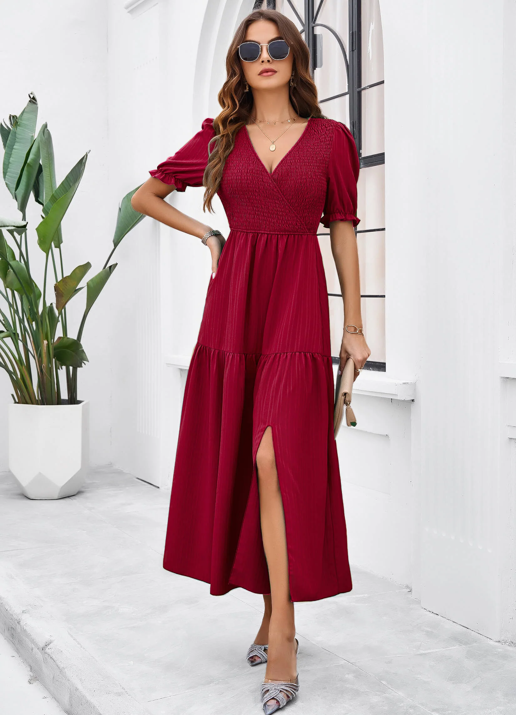 Meadow Smock Midi Dress - Burgundy - Image 5