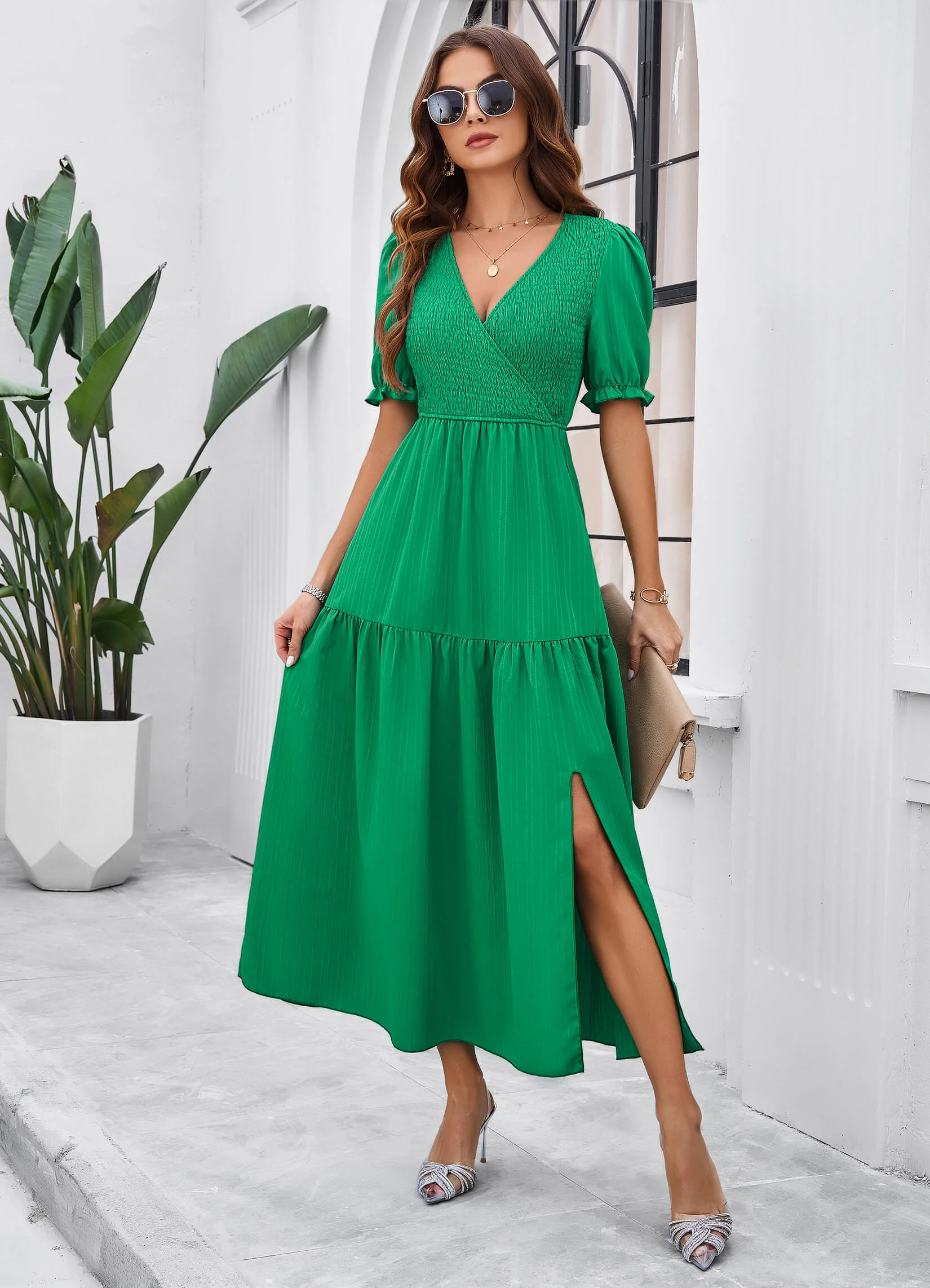 Meadow Smock Midi Dress - Green - Image 2