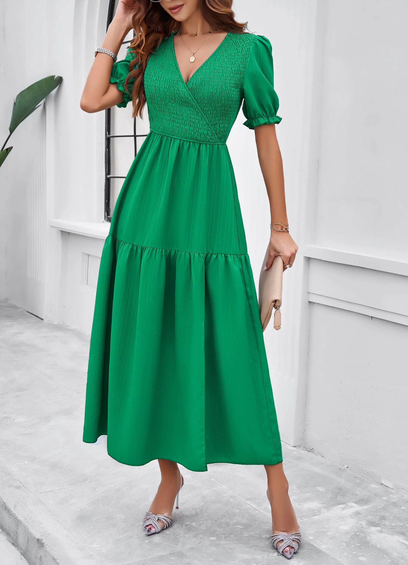 Meadow Smock Midi Dress - Green - Image 3