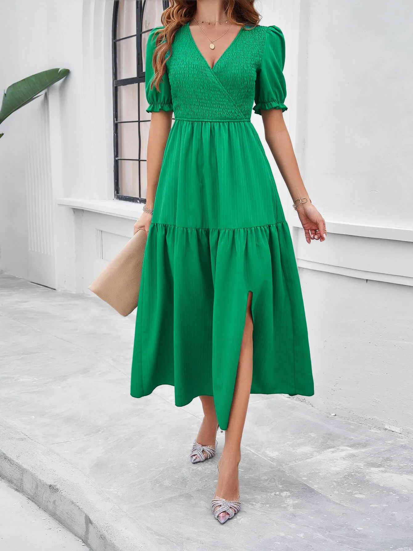 Meadow Smock Midi Dress - Green - Image 4