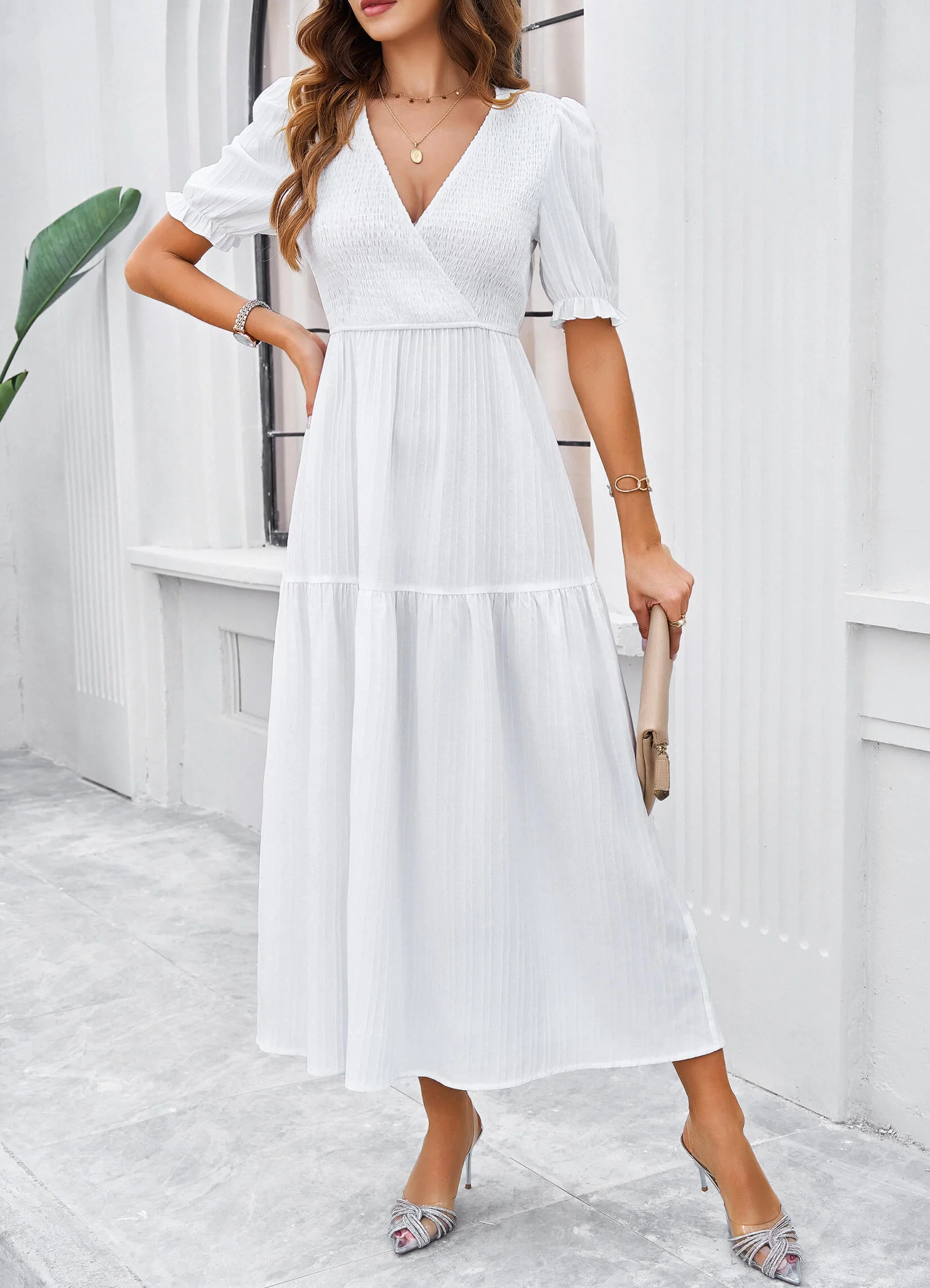 Meadow Smock Midi Dress - White - Image 3