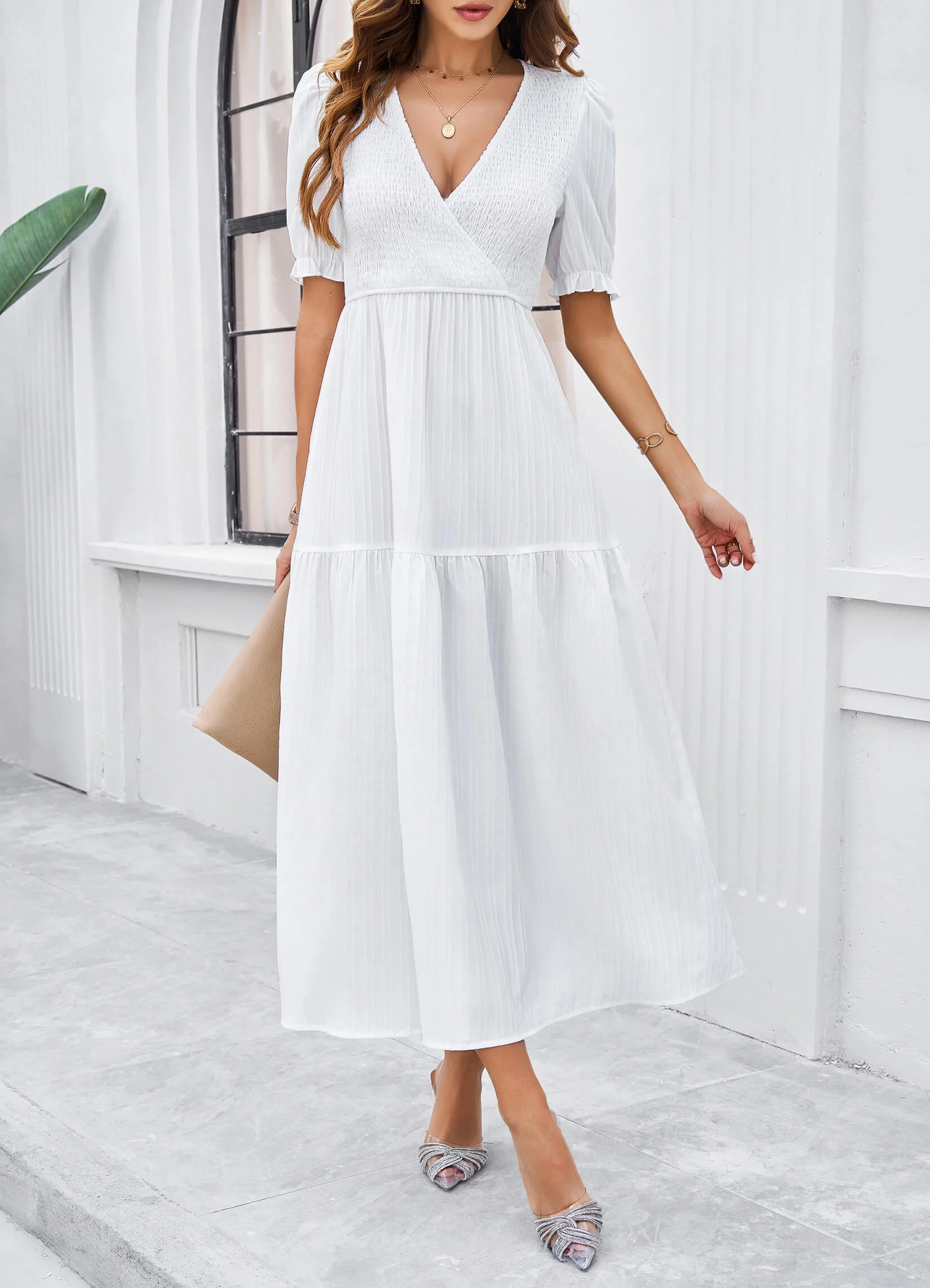 Meadow Smock Midi Dress - White - Image 4