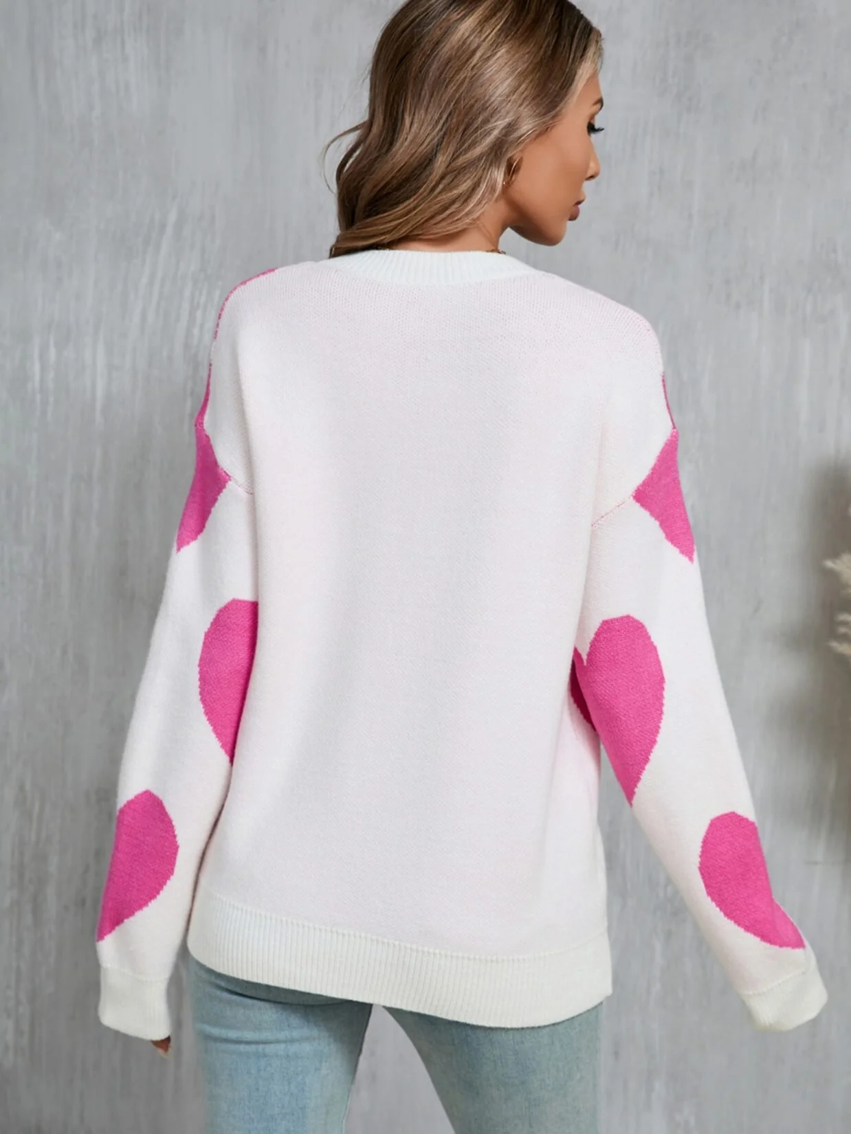 Mega Love Heart Prints Knit Sweater - Cream - Image 6