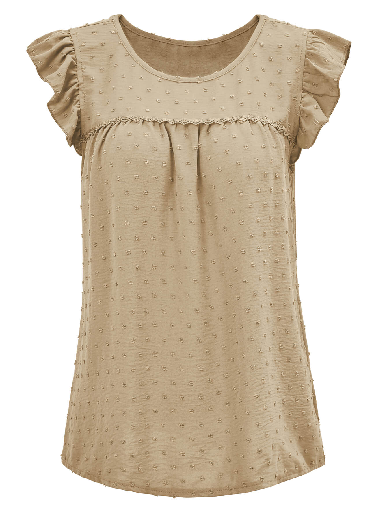 Meredith Short Ruffle Sleeve Top - Khaki - Image 7