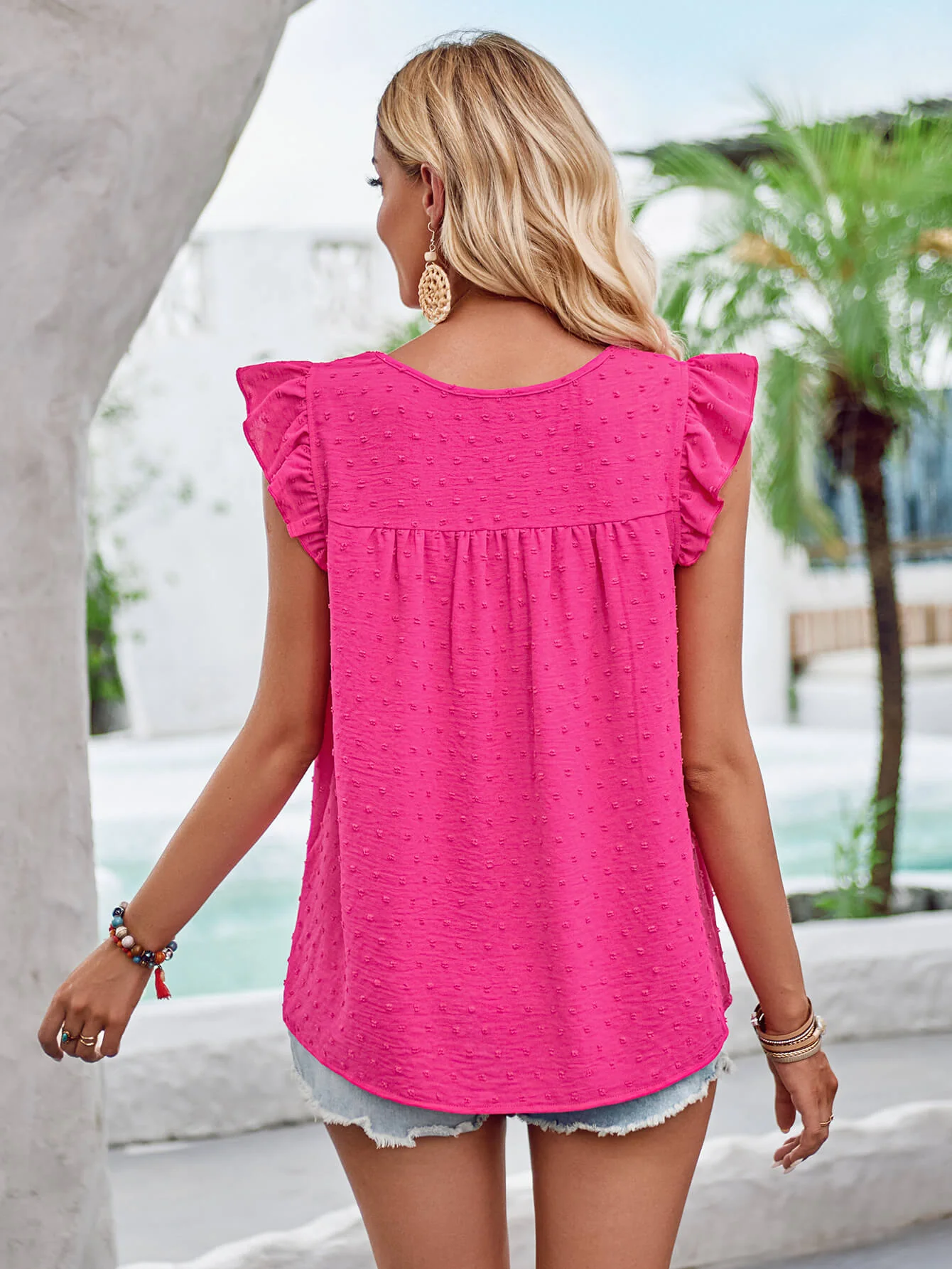 Meredith Short Ruffle Sleeve Top - Pink - Image 3