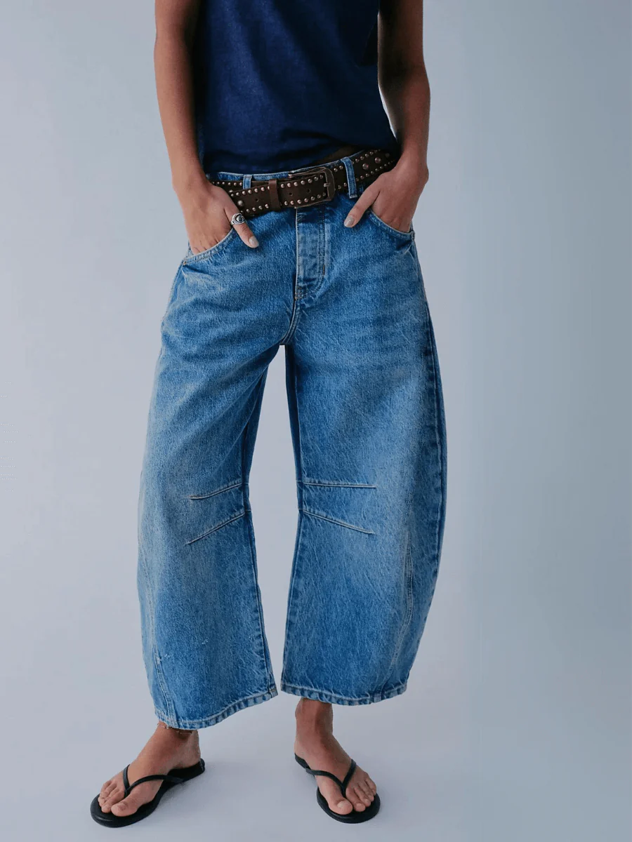 Merissa Mid Waisted Wide Leg Jeans - Denim Blue - Image 4