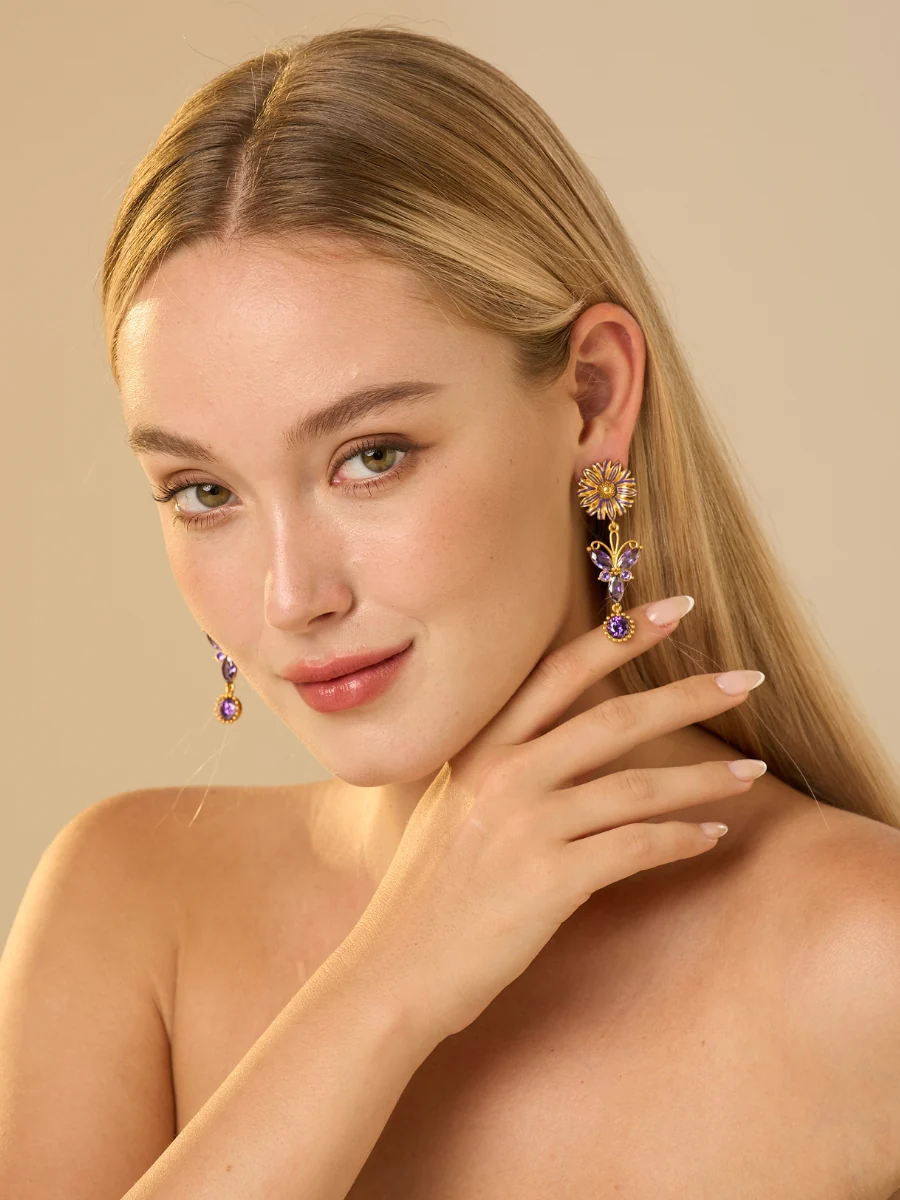 Miena France Enamel Crystal Chandelier Earrings - Image 2