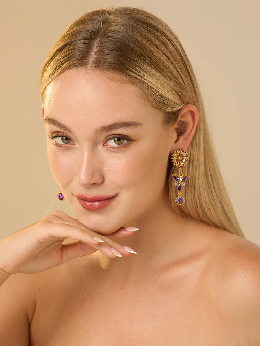 Miena France Enamel Crystal Chandelier Earrings - Image 3