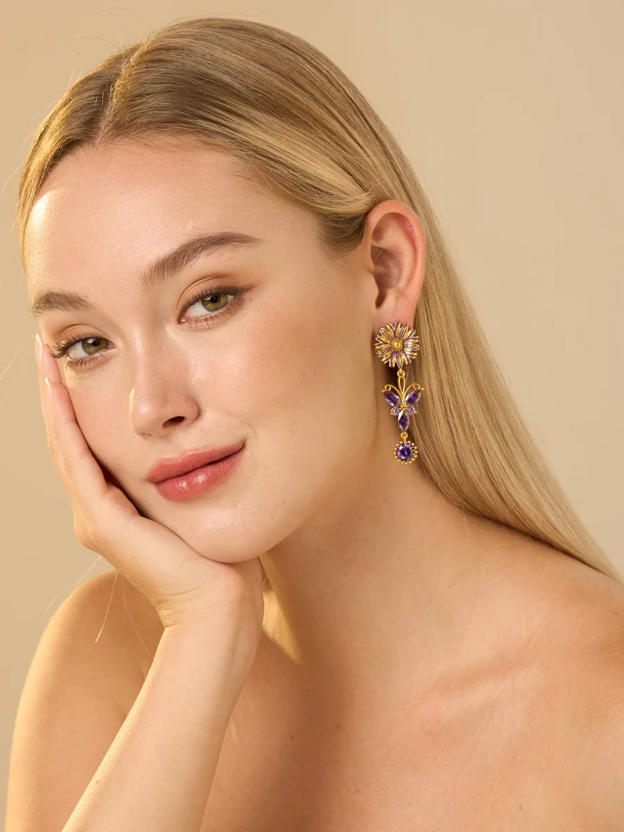 Miena France Enamel Crystal Chandelier Earrings - Image 4