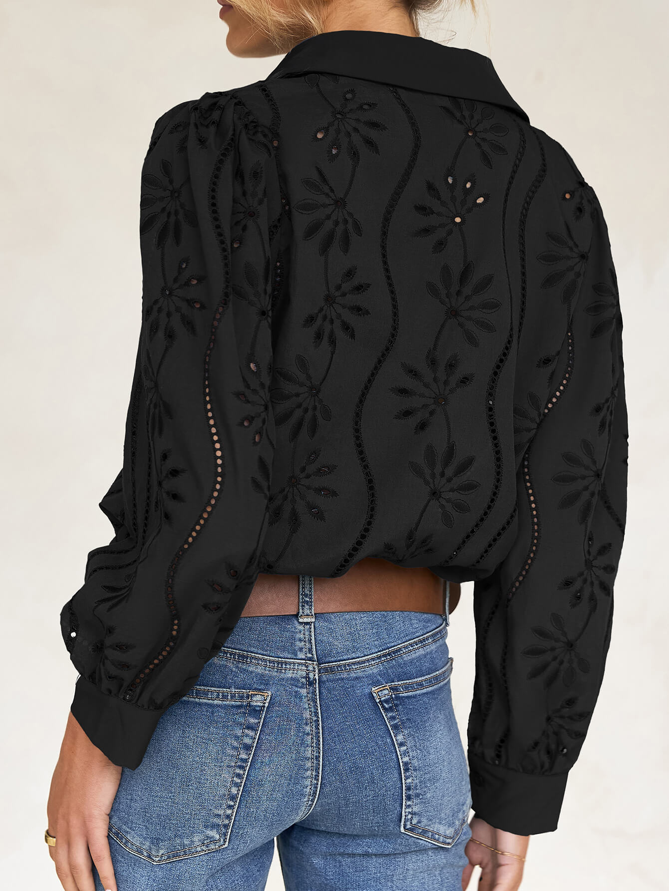 Miley Perforated Long Sleeve Blouse - black - Image 5