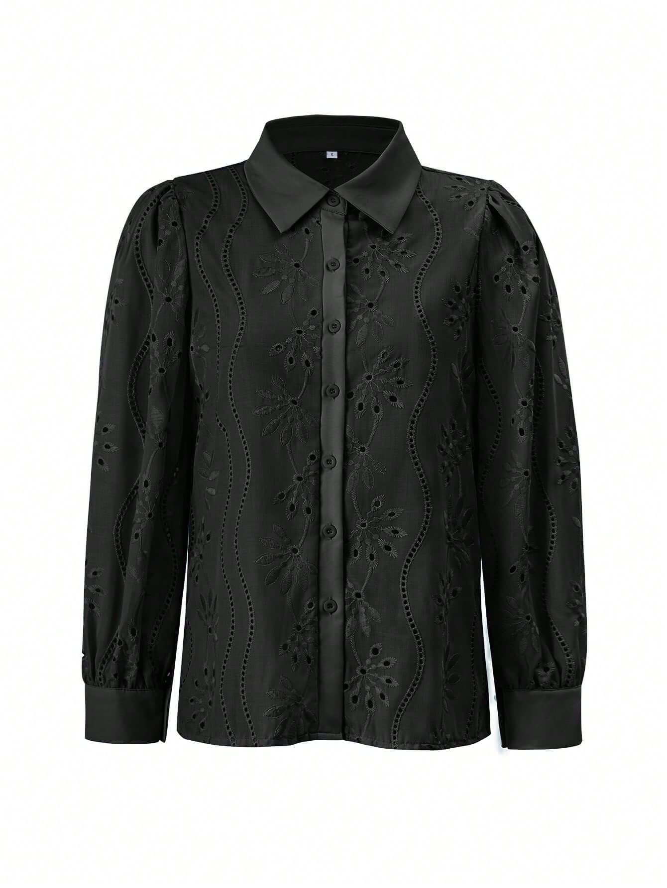Miley Perforated Long Sleeve Blouse - black - Image 6