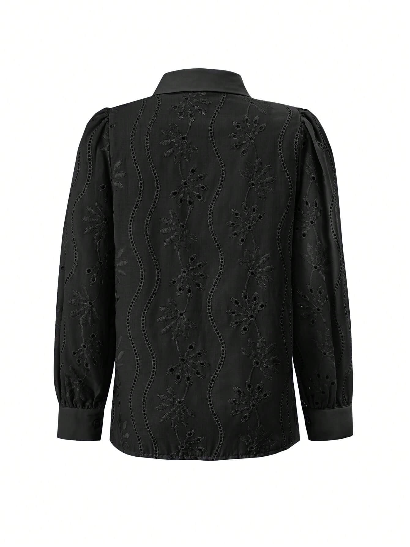 Miley Perforated Long Sleeve Blouse - black - Image 7