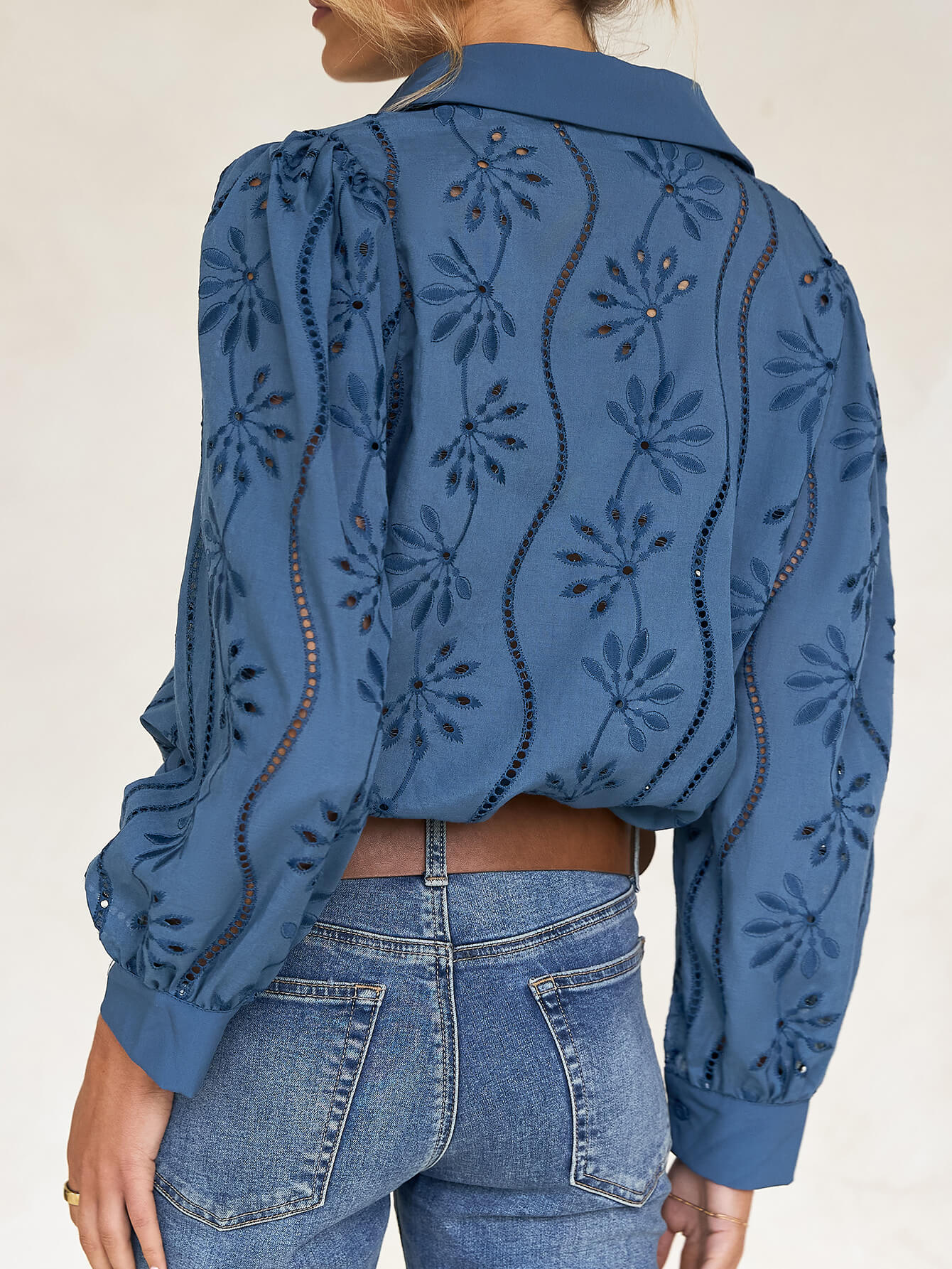 Miley Perforated Long Sleeve Blouse - blue - Image 5