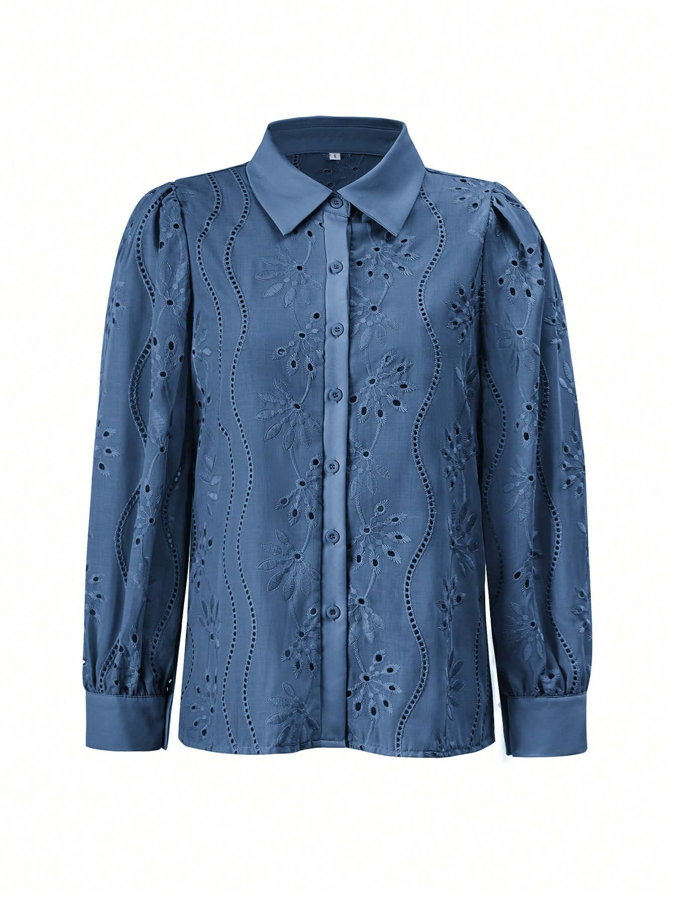 Miley Perforated Long Sleeve Blouse - blue - Image 6