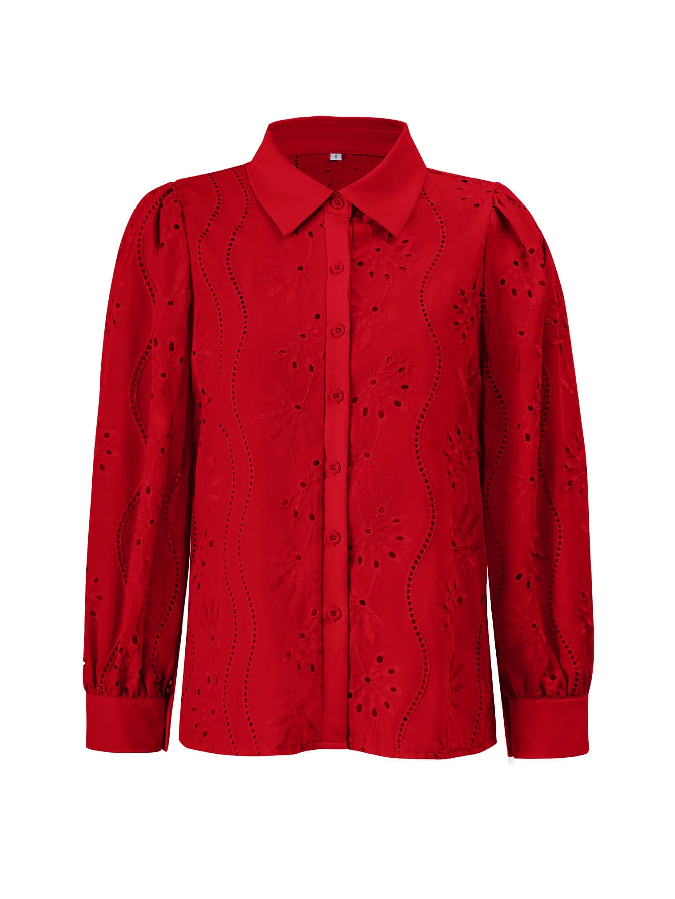 Miley Perforated Long Sleeve Blouse - red - Image 6