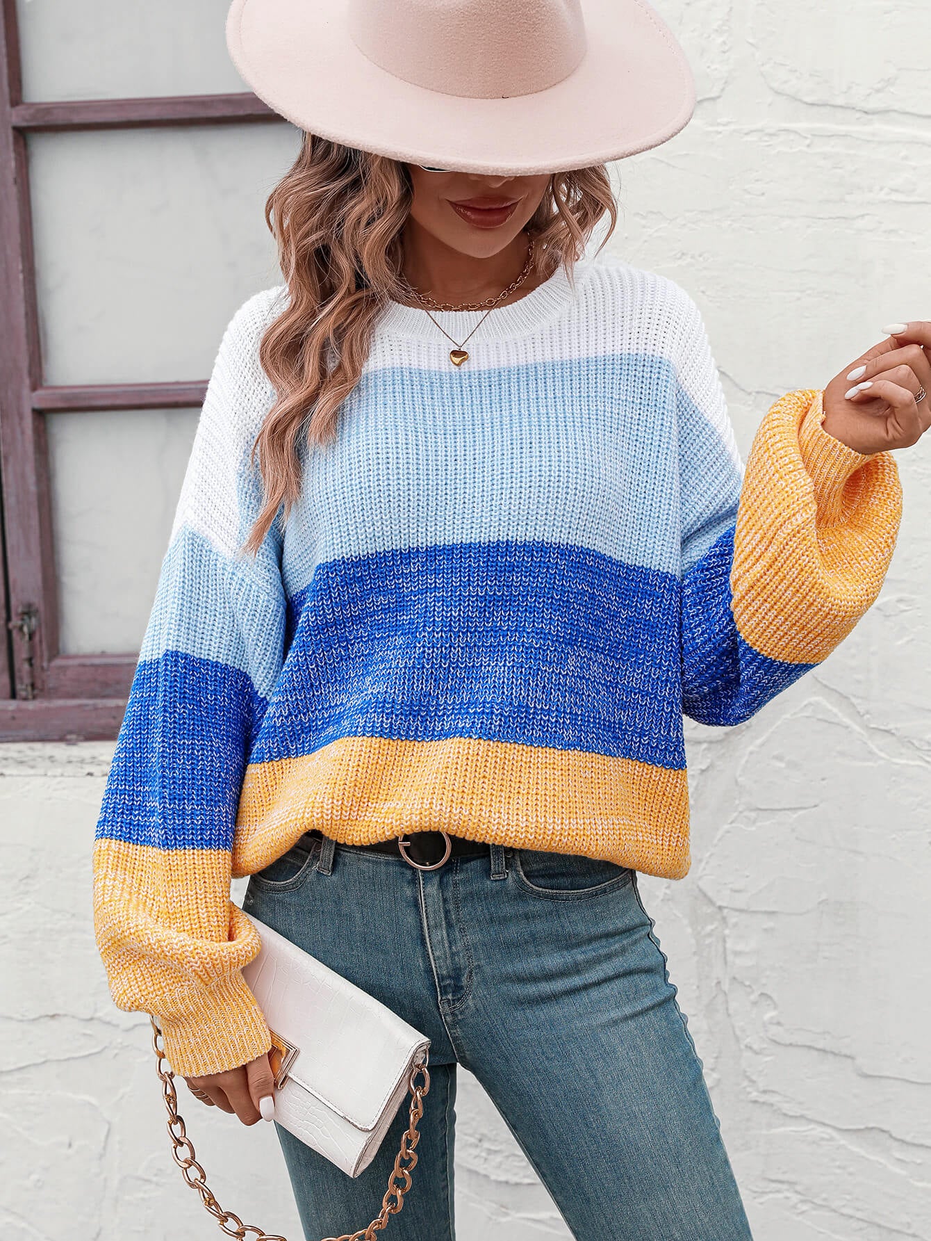 Milton Contrast Striped Pullover Sweater - Blue - Image 2
