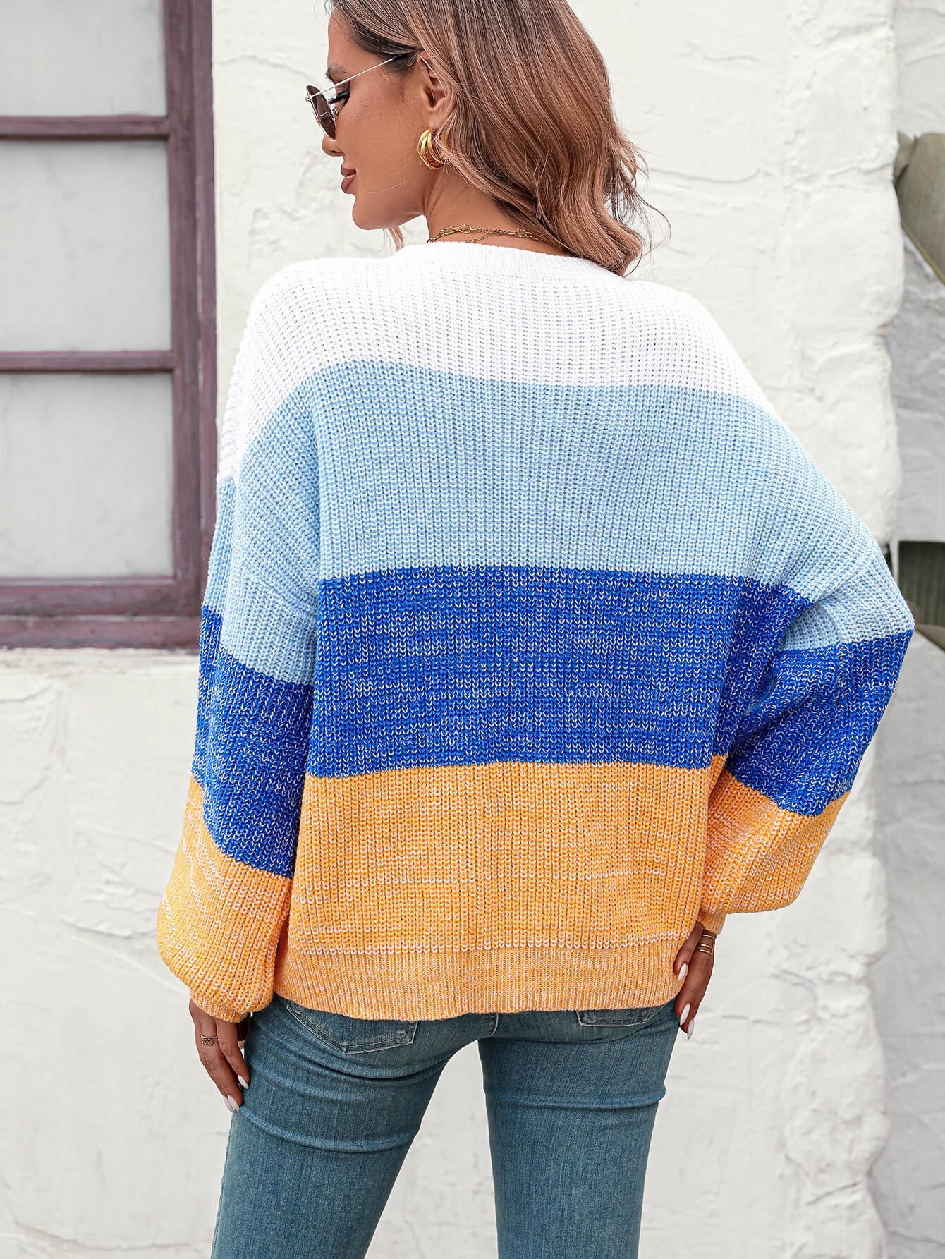 Milton Contrast Striped Pullover Sweater - Blue - Image 3