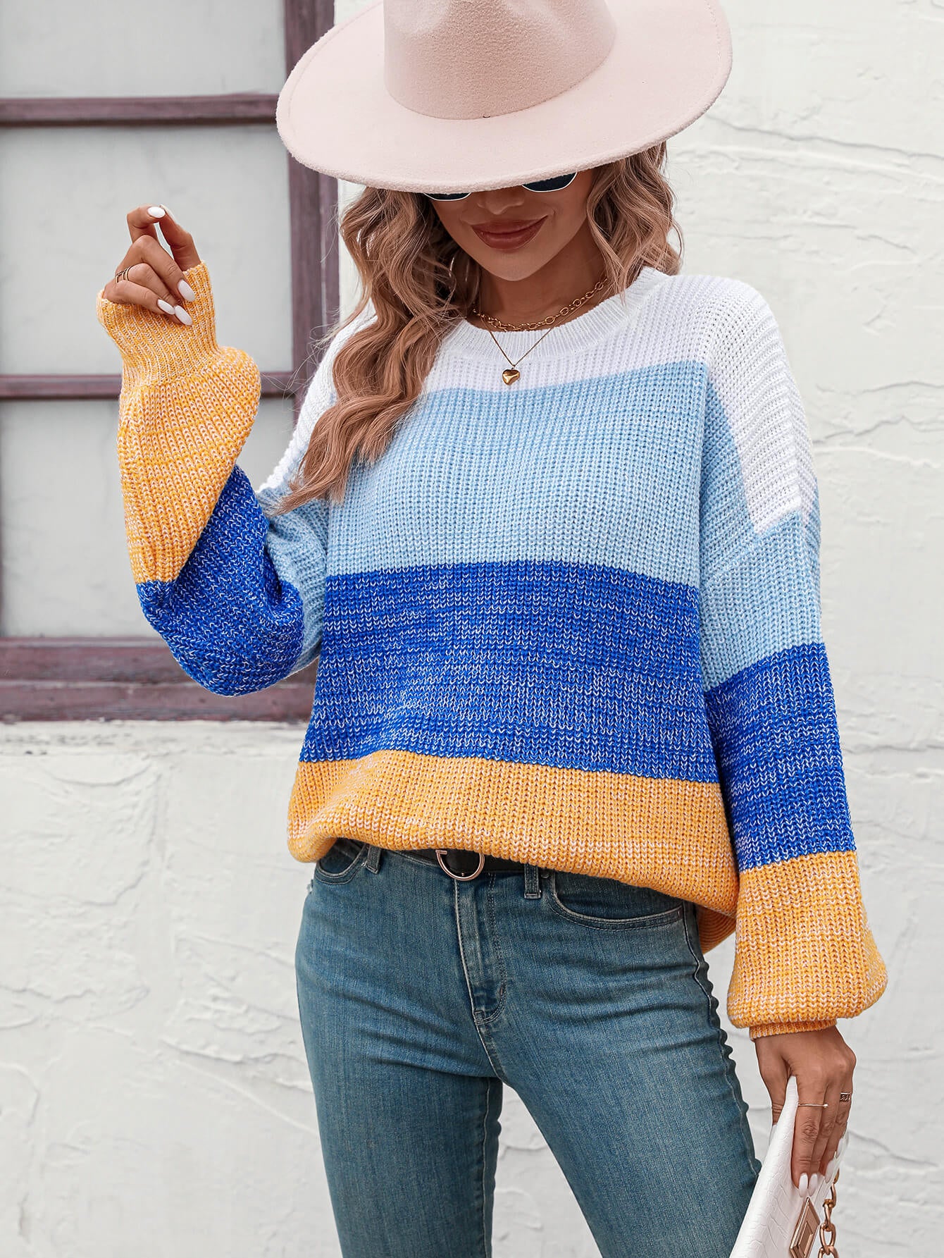 Milton Contrast Striped Pullover Sweater - Blue - Image 4