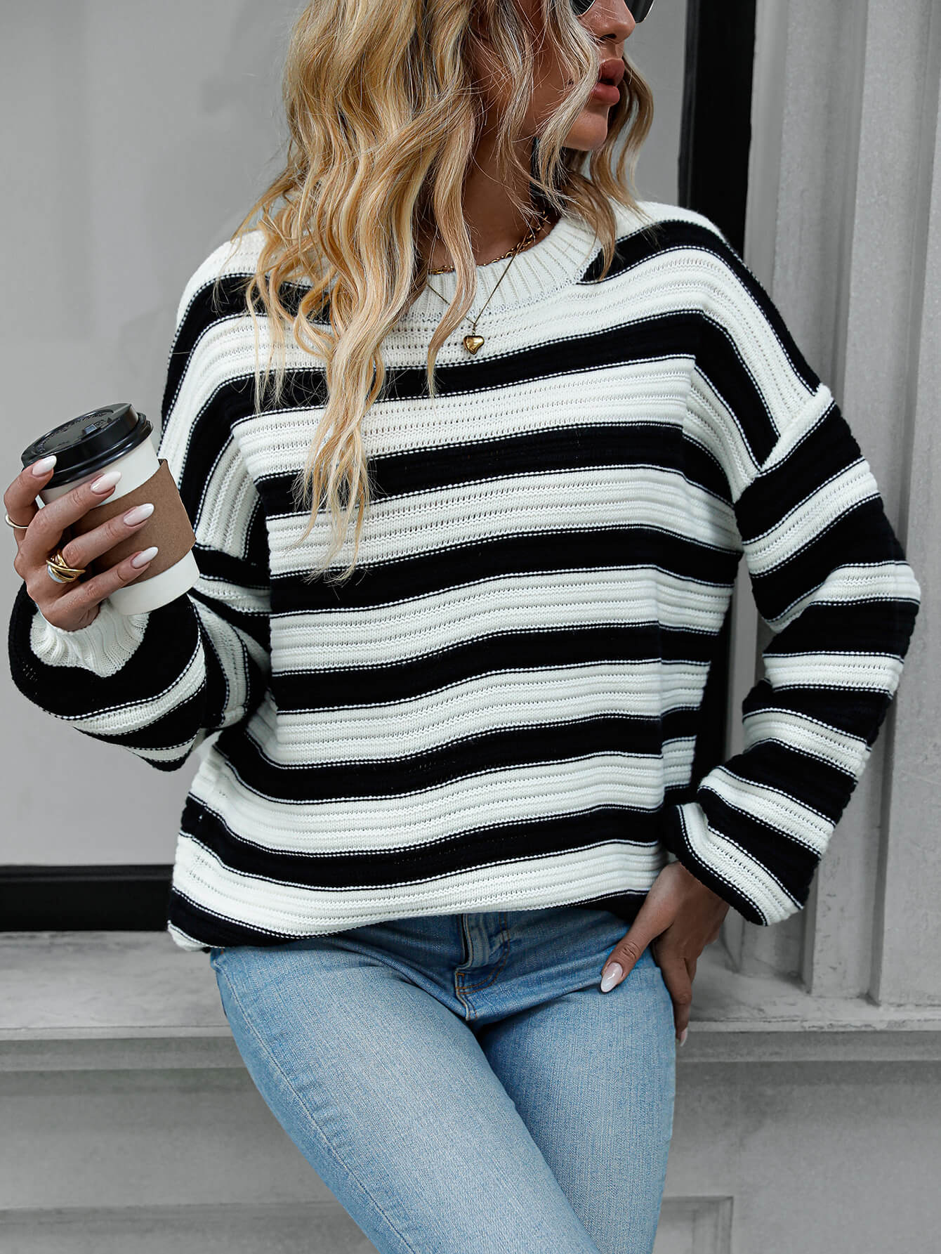 Milton Striped Pullover Knit Sweater - Black - Image 2