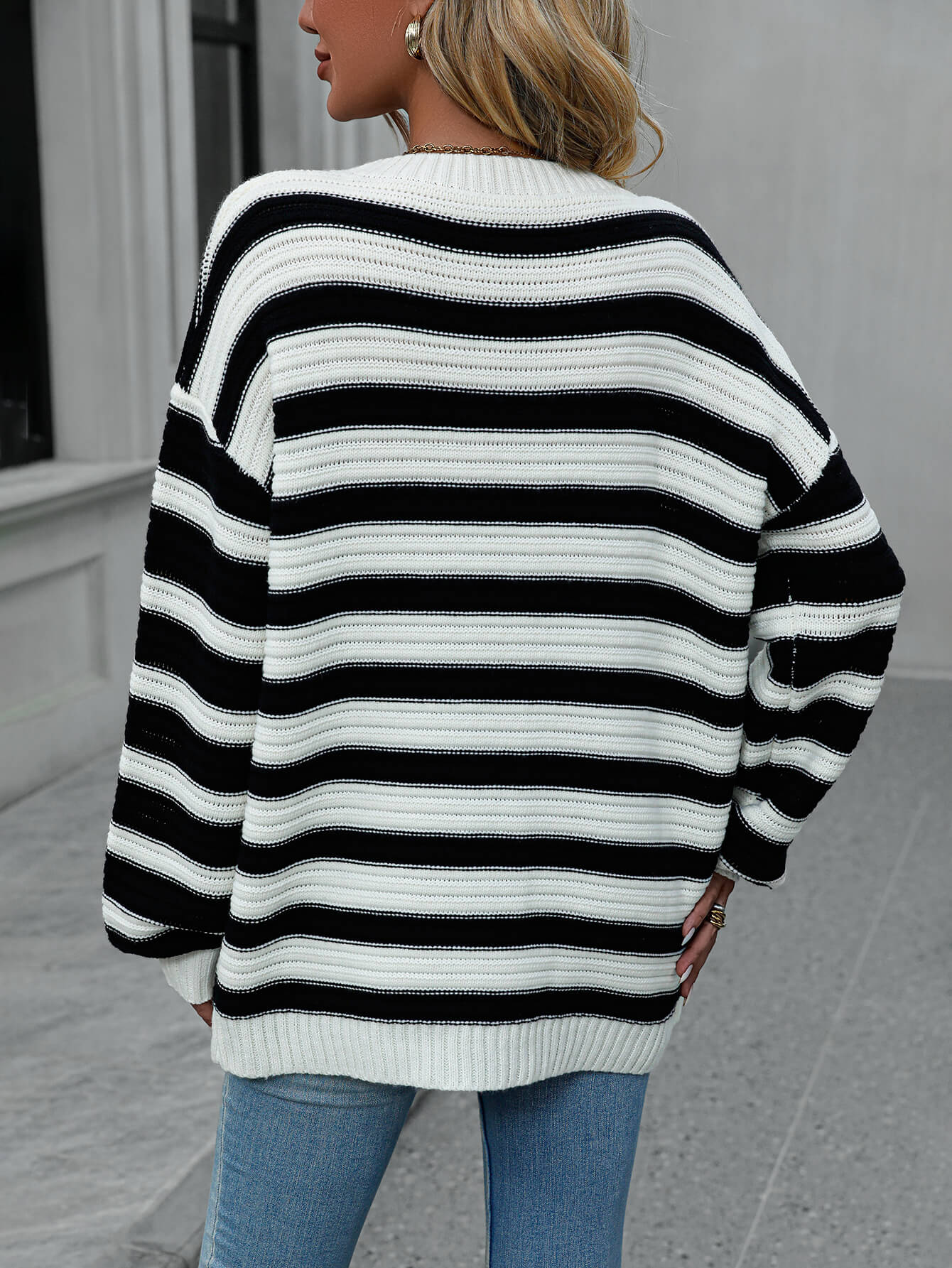 Milton Striped Pullover Knit Sweater - Black - Image 3