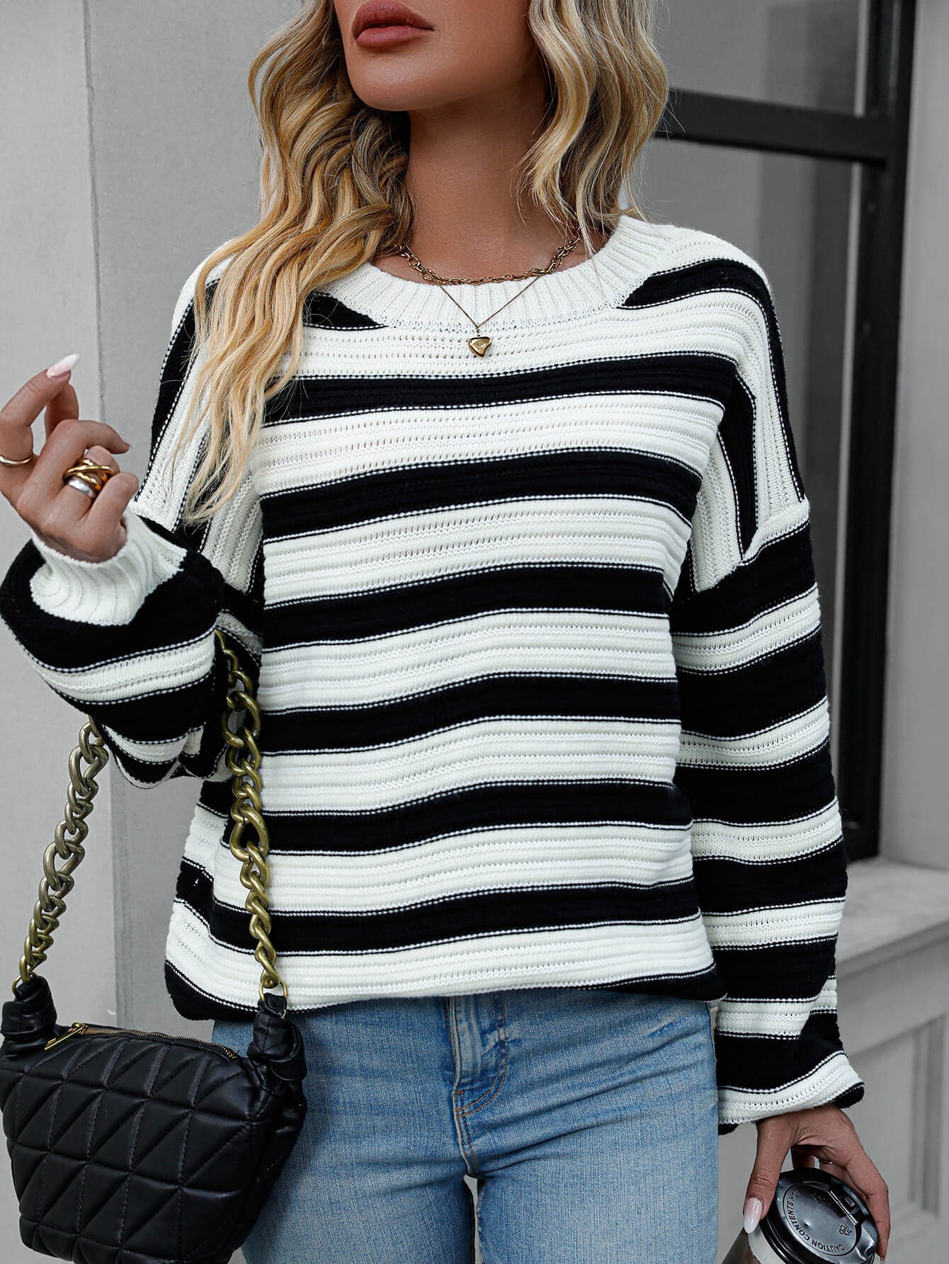 Milton Striped Pullover Knit Sweater - Black - Image 4