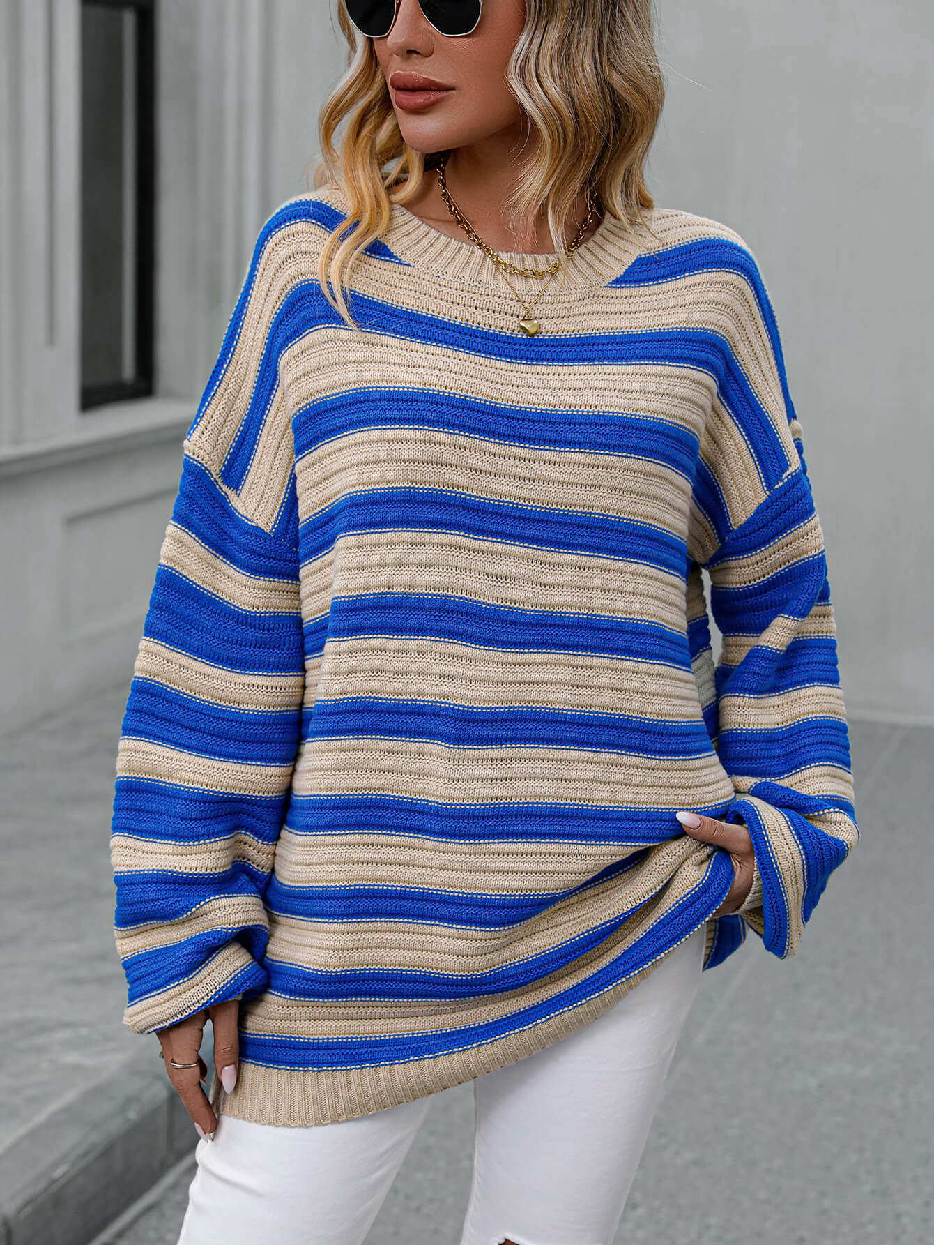 Milton Striped Pullover Knit Sweater - Blue - Image 3