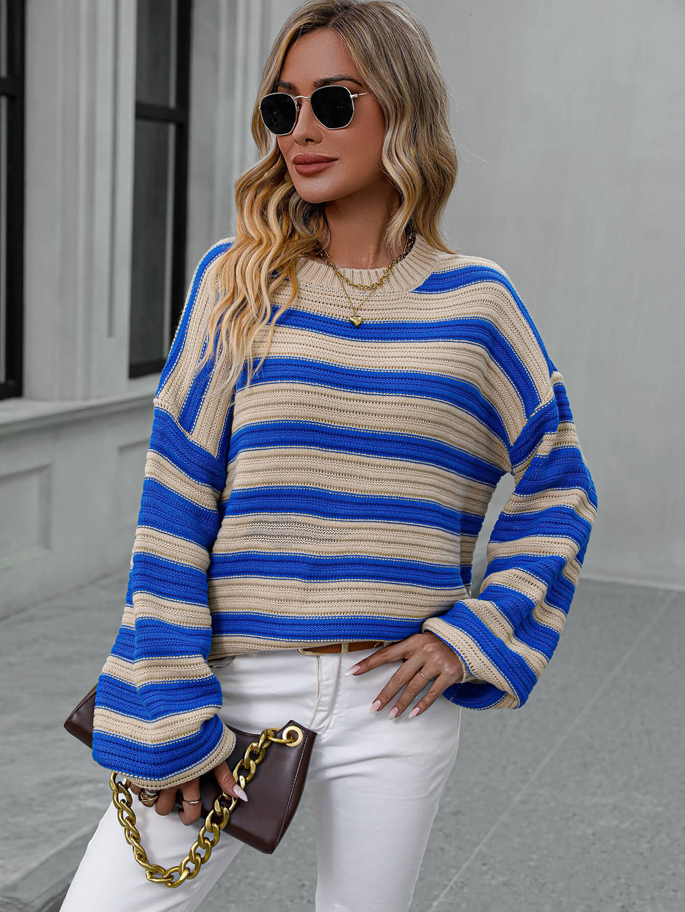 Milton Striped Pullover Knit Sweater - Blue - Image 4