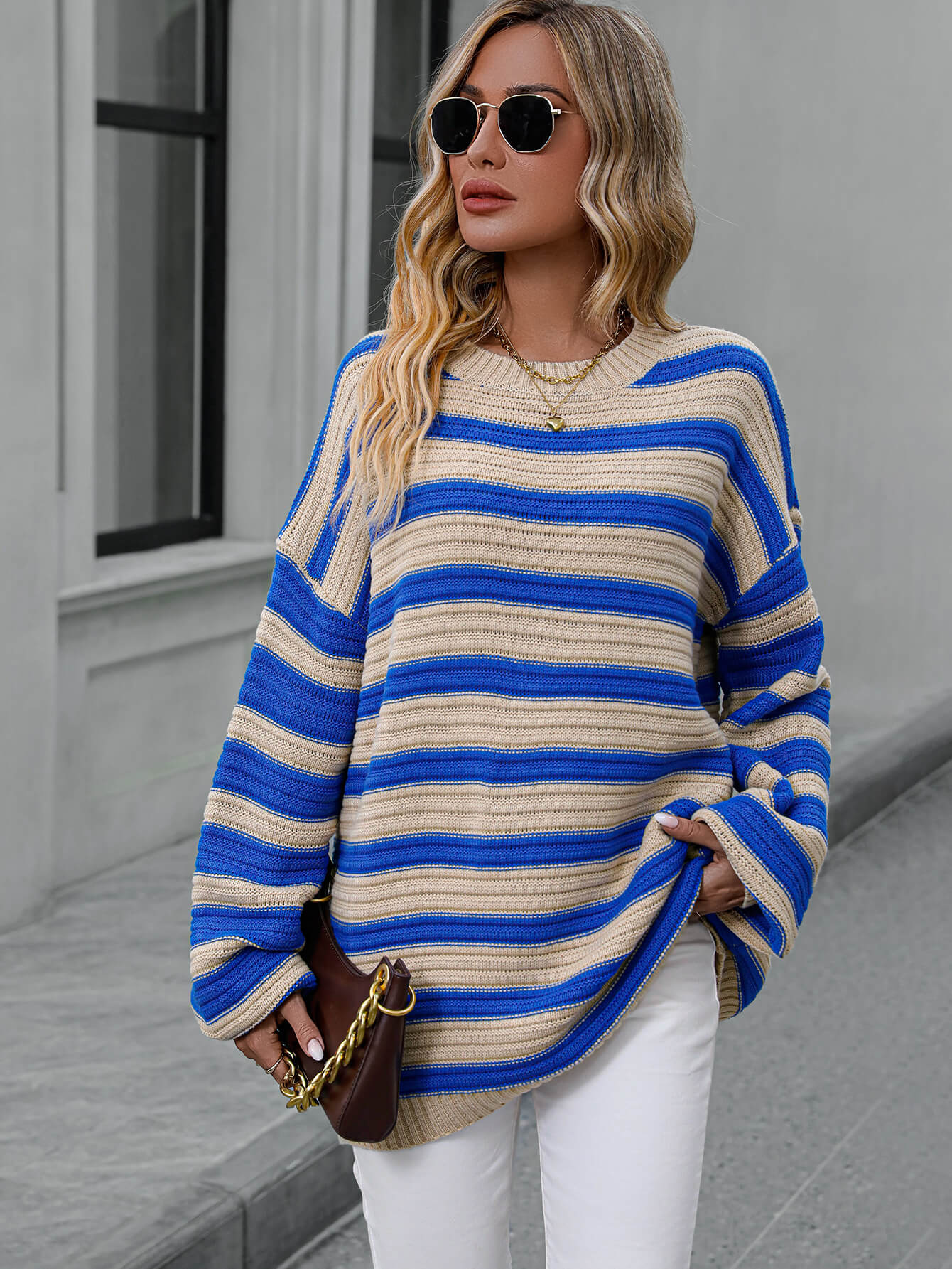 Milton Striped Pullover Knit Sweater - Blue - Image 5