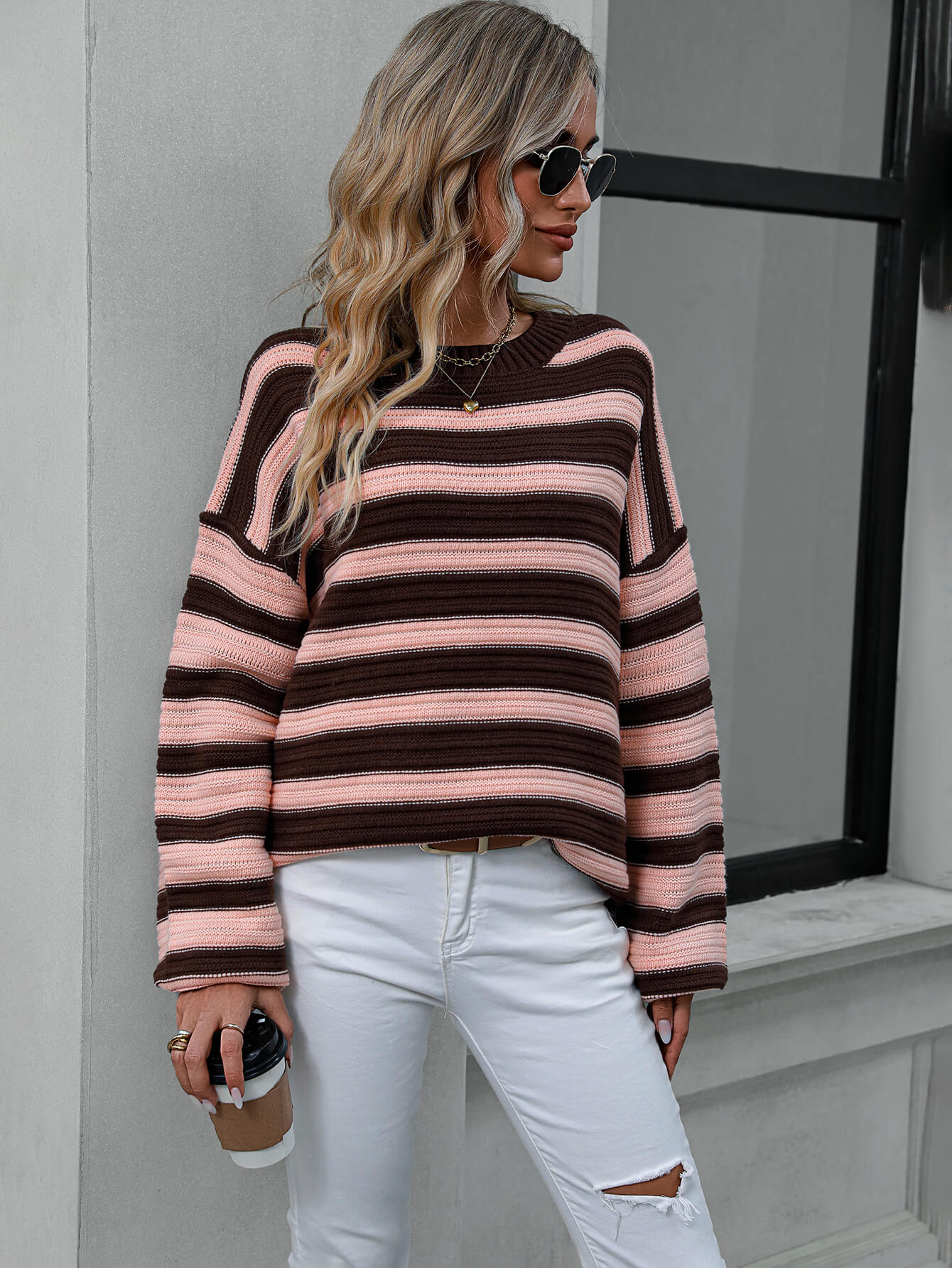 Milton Striped Pullover Knit Sweater - Pink - Image 2