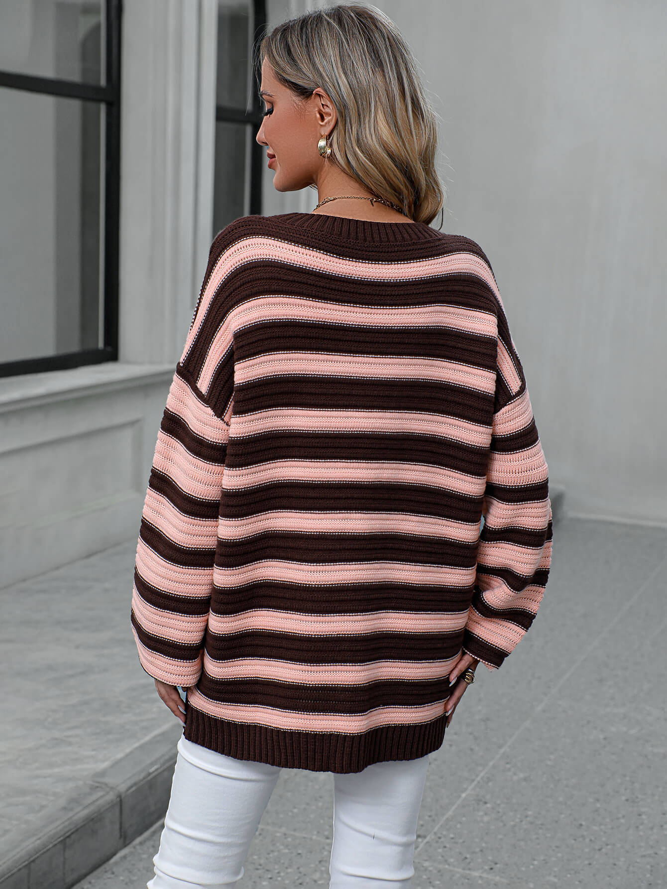 Milton Striped Pullover Knit Sweater - Pink - Image 3