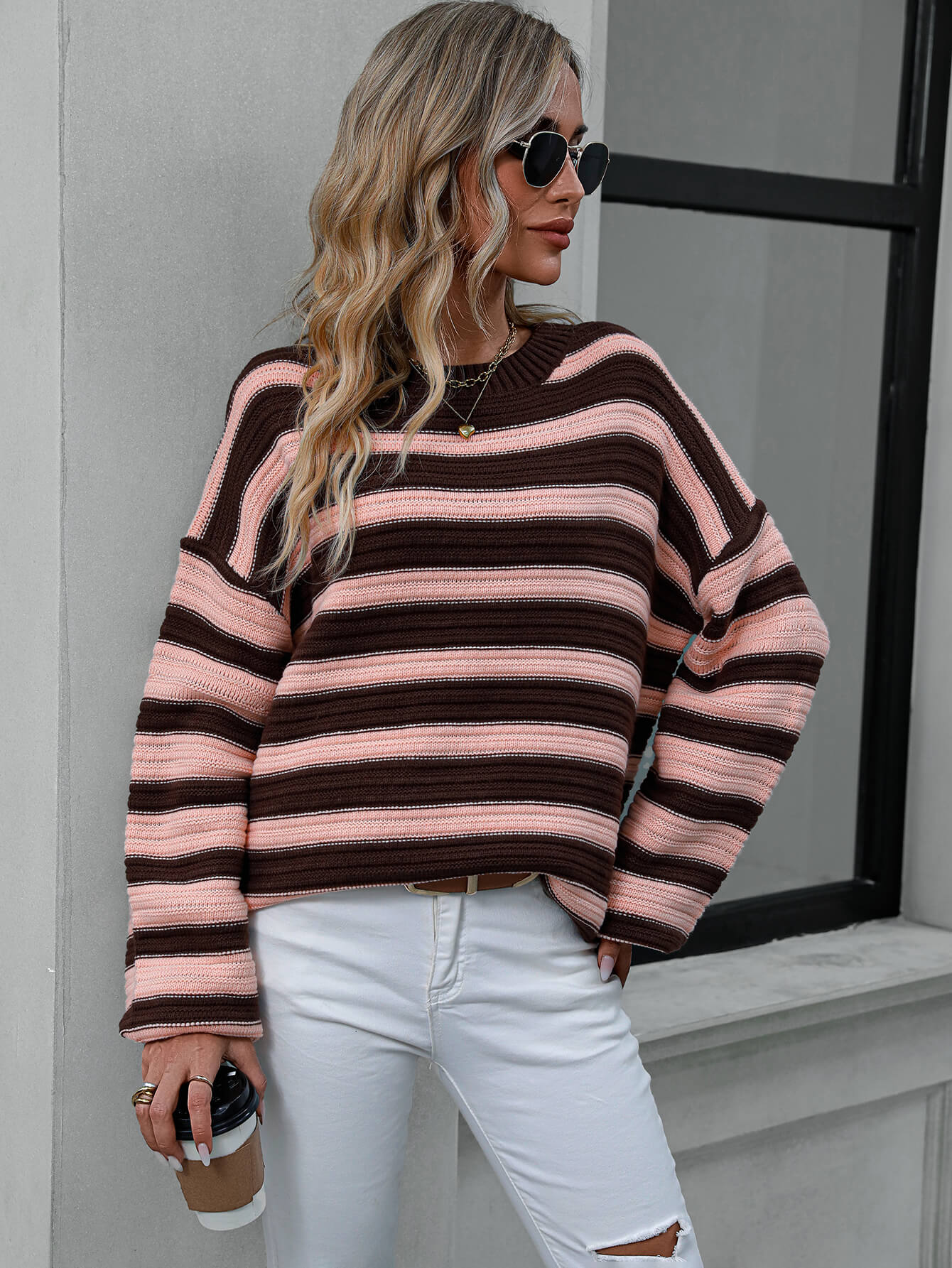 Milton Striped Pullover Knit Sweater - Pink - Image 4