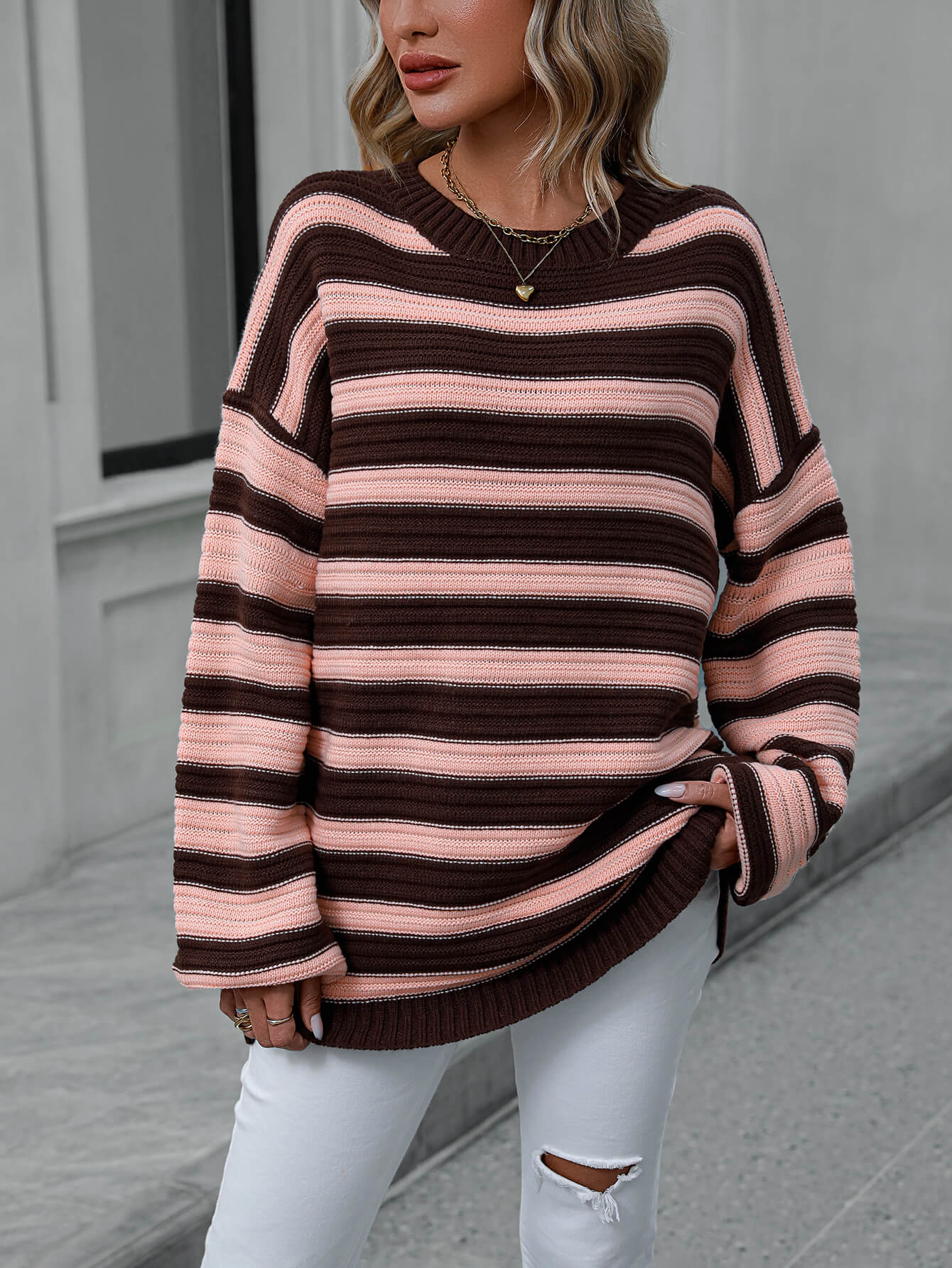 Milton Striped Pullover Knit Sweater - Pink - Image 5