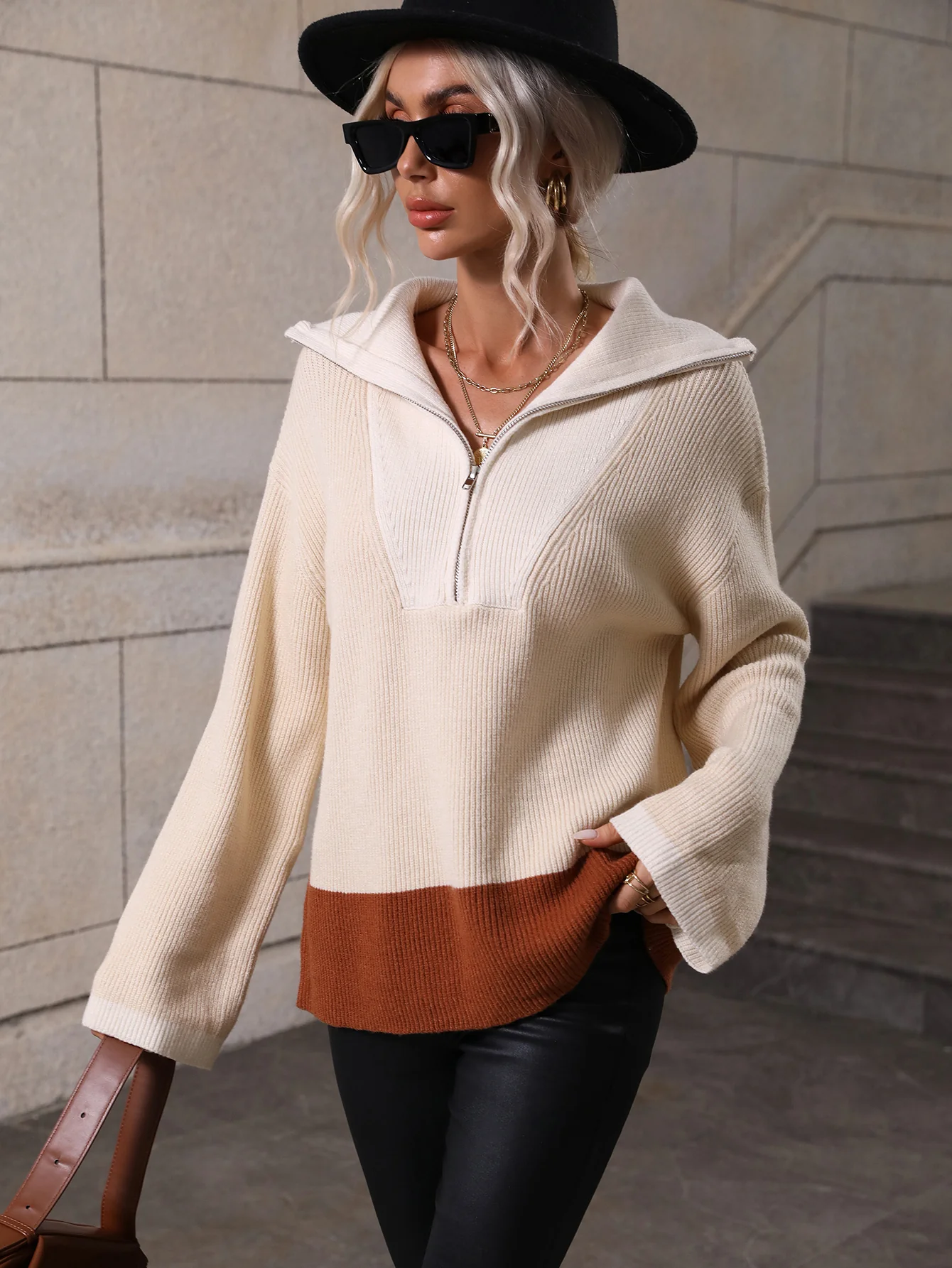 MIND AT EASE KNIT HALF ZIP PULLOVER - BEIGE - Image 5
