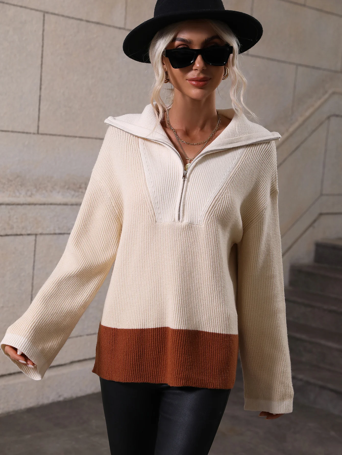 MIND AT EASE KNIT HALF ZIP PULLOVER - BEIGE - Image 6