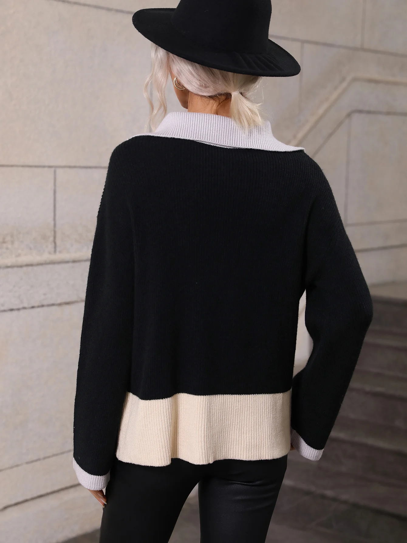 MIND AT EASE KNIT HALF ZIP PULLOVER - BLACK - Image 3