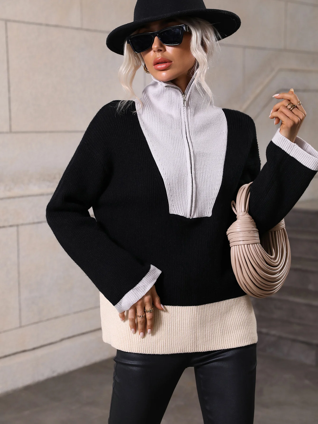 MIND AT EASE KNIT HALF ZIP PULLOVER - BLACK - Image 5