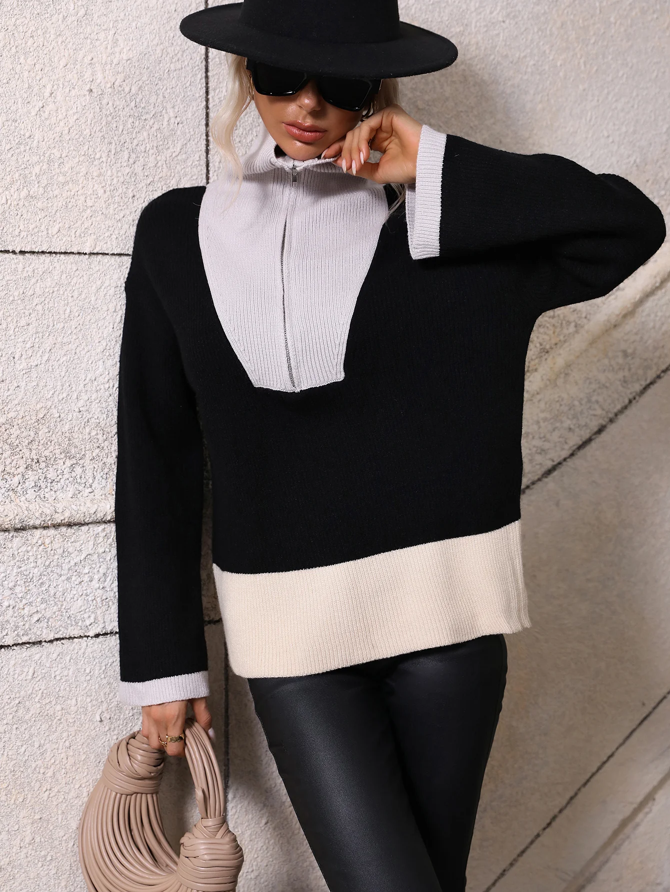 MIND AT EASE KNIT HALF ZIP PULLOVER - BLACK - Image 6