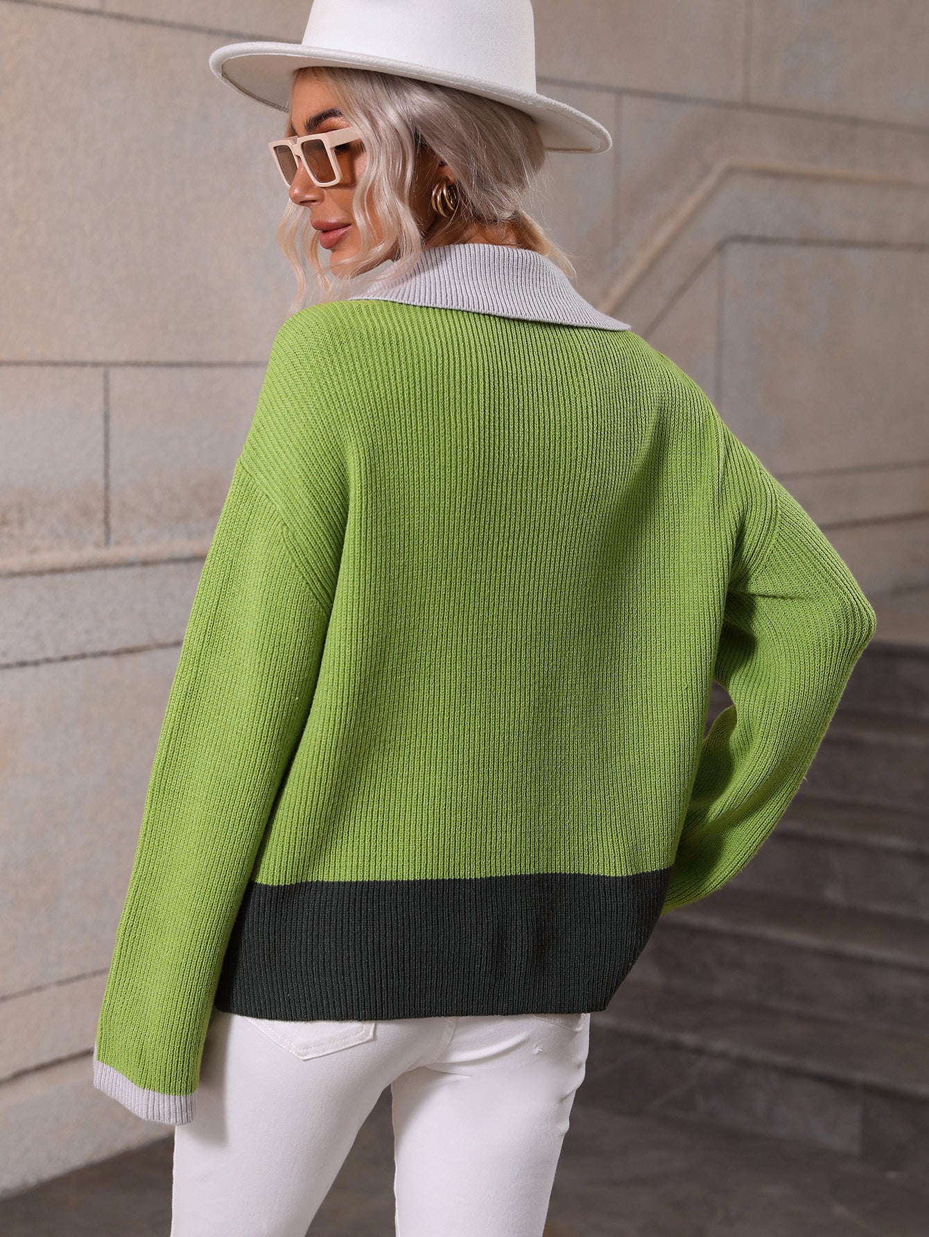 MIND AT EASE KNIT HALF ZIP PULLOVER - GREEN - Image 3