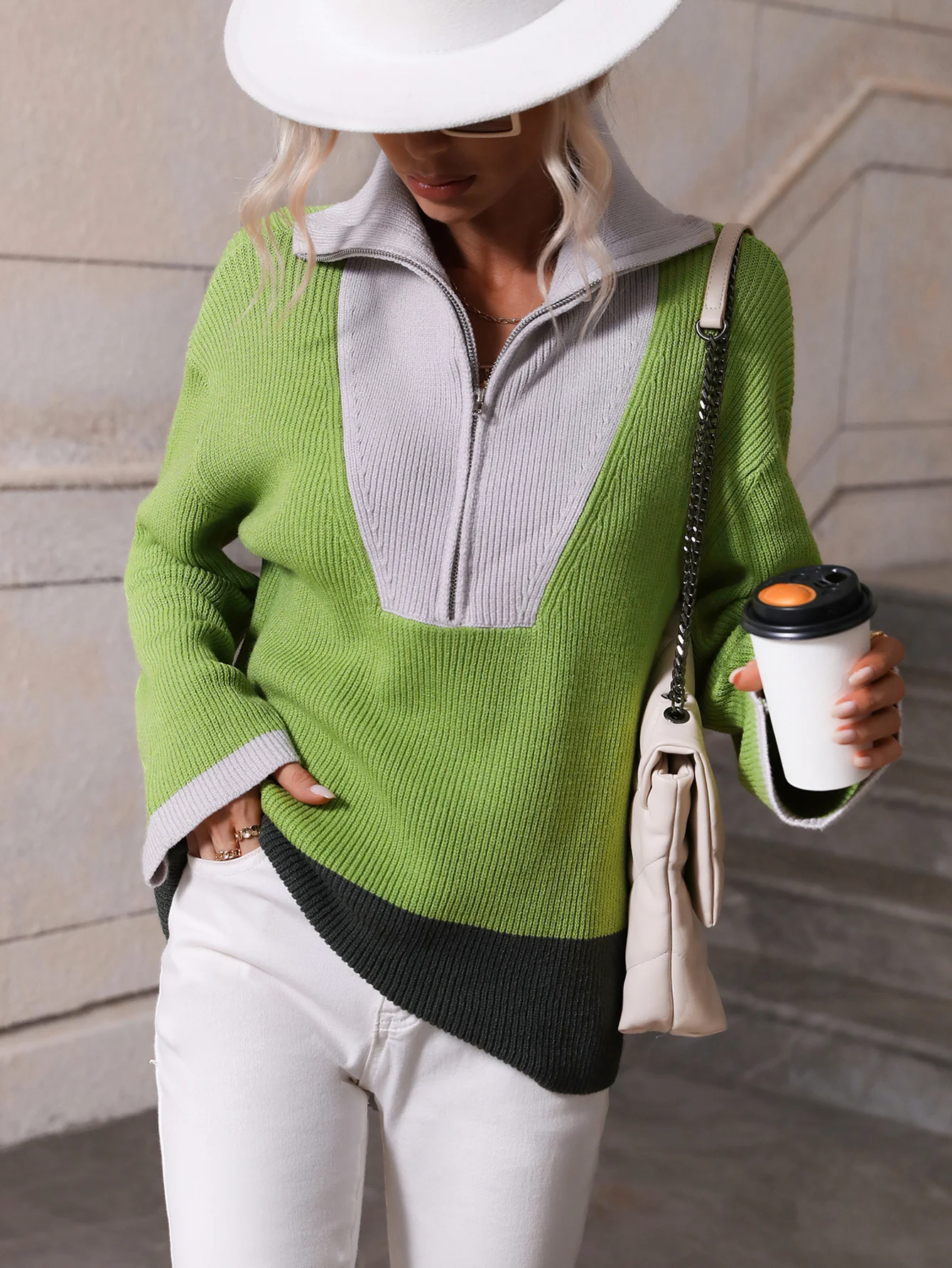 MIND AT EASE KNIT HALF ZIP PULLOVER - GREEN - Image 4