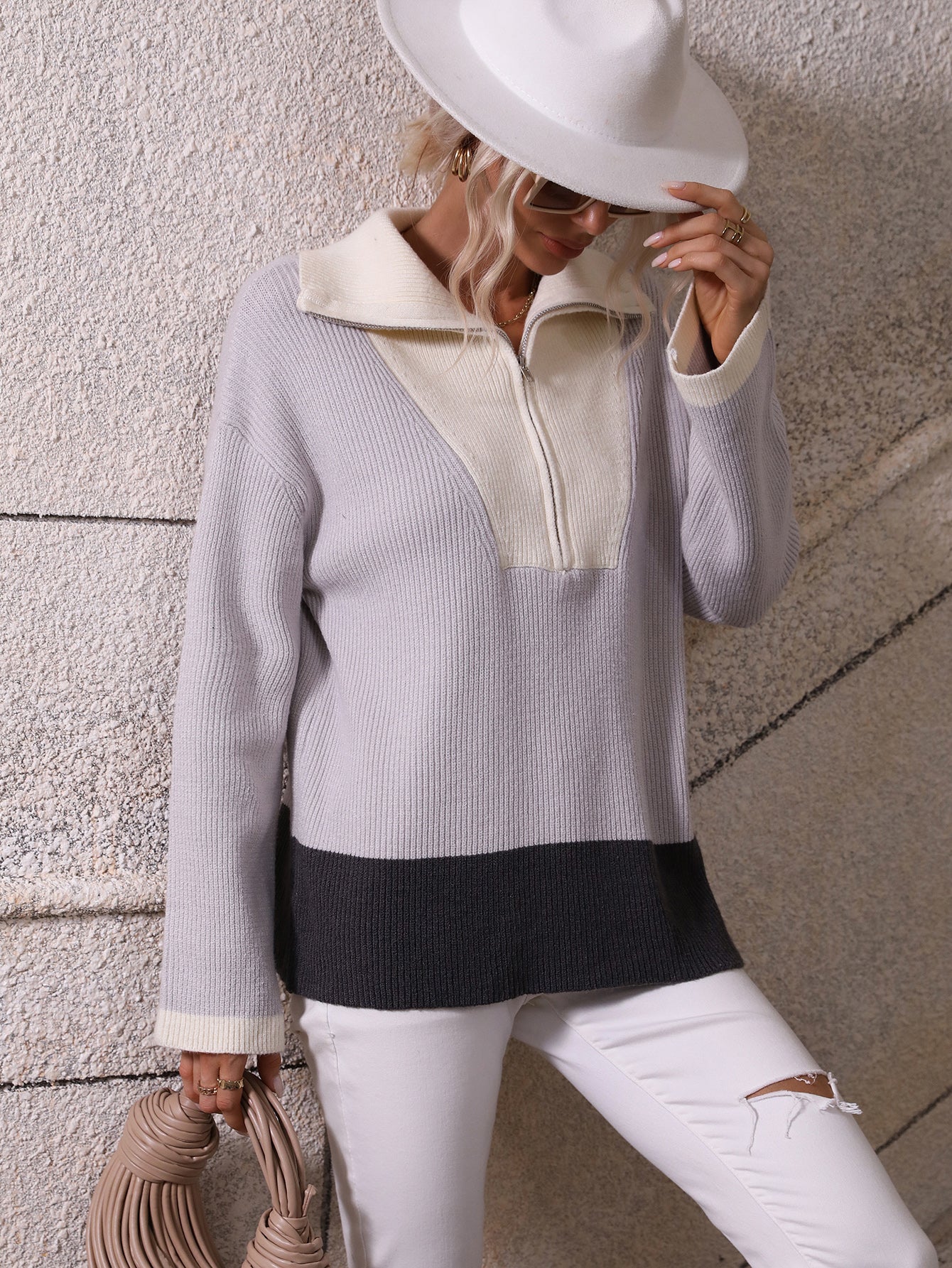 MIND AT EASE KNIT HALF ZIP PULLOVER - GREY - Image 2